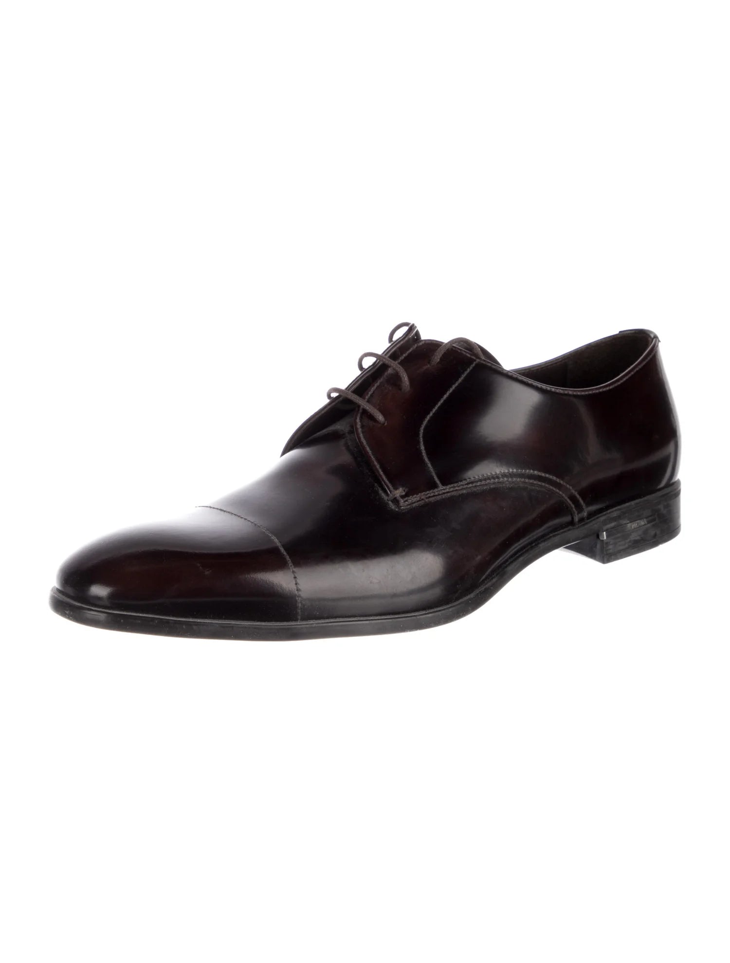 $780 PRADA - Patent Leather Cap Toe Spazzolato Oxfords W Logo Inset Heel - 11US