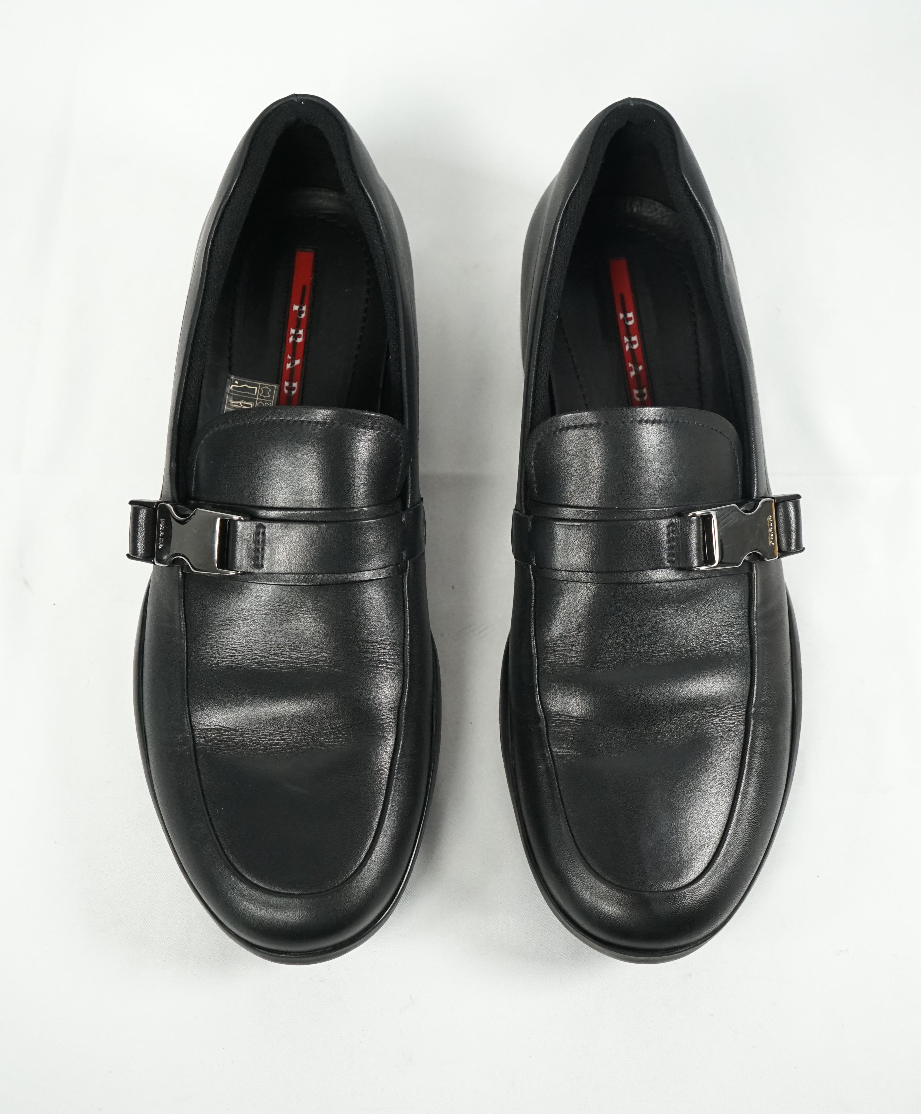 PRADA - Linea Rossa Engraved Logo Buckle Loafers - 9