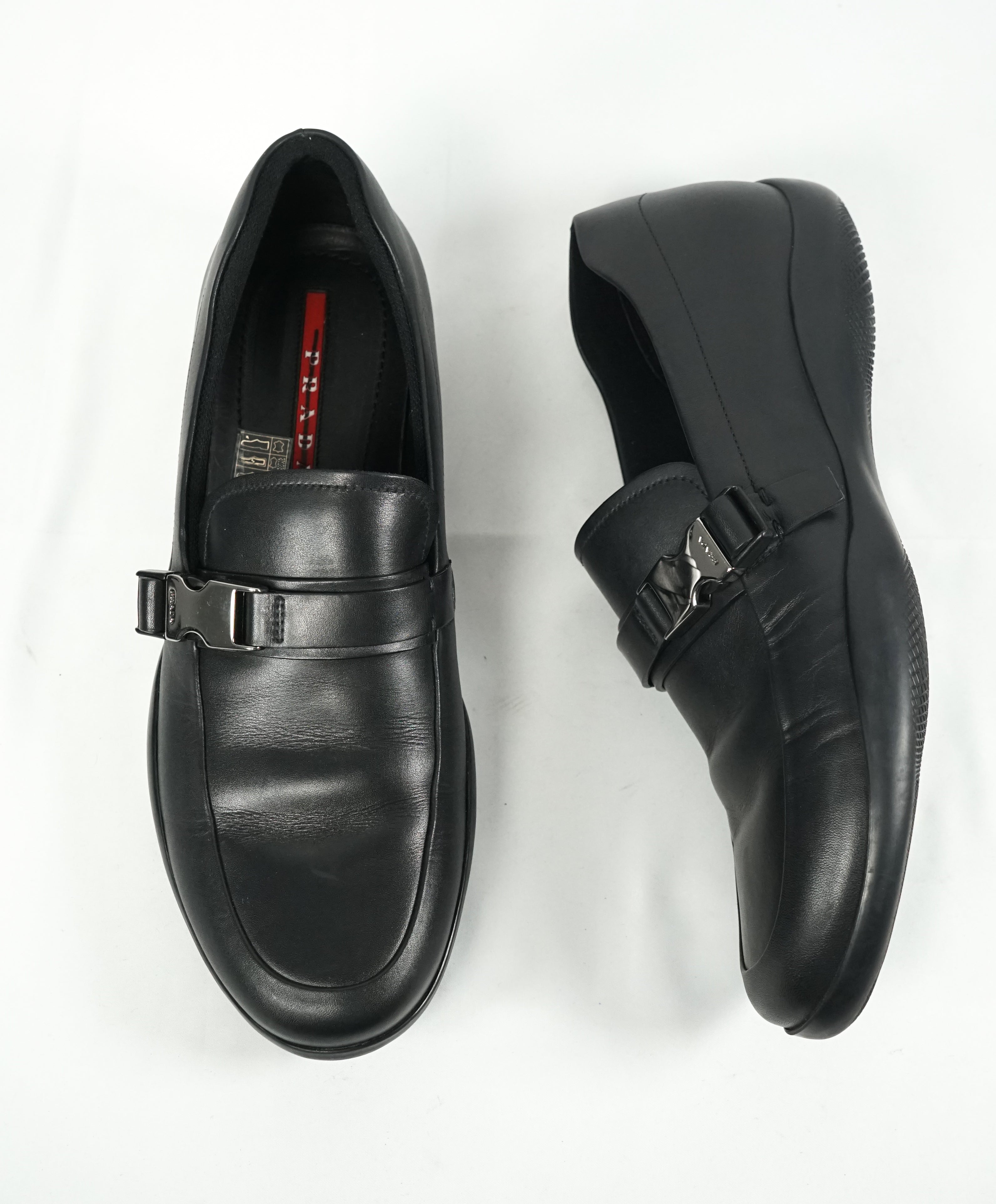 PRADA - Linea Rossa Engraved Logo Buckle Loafers - 9