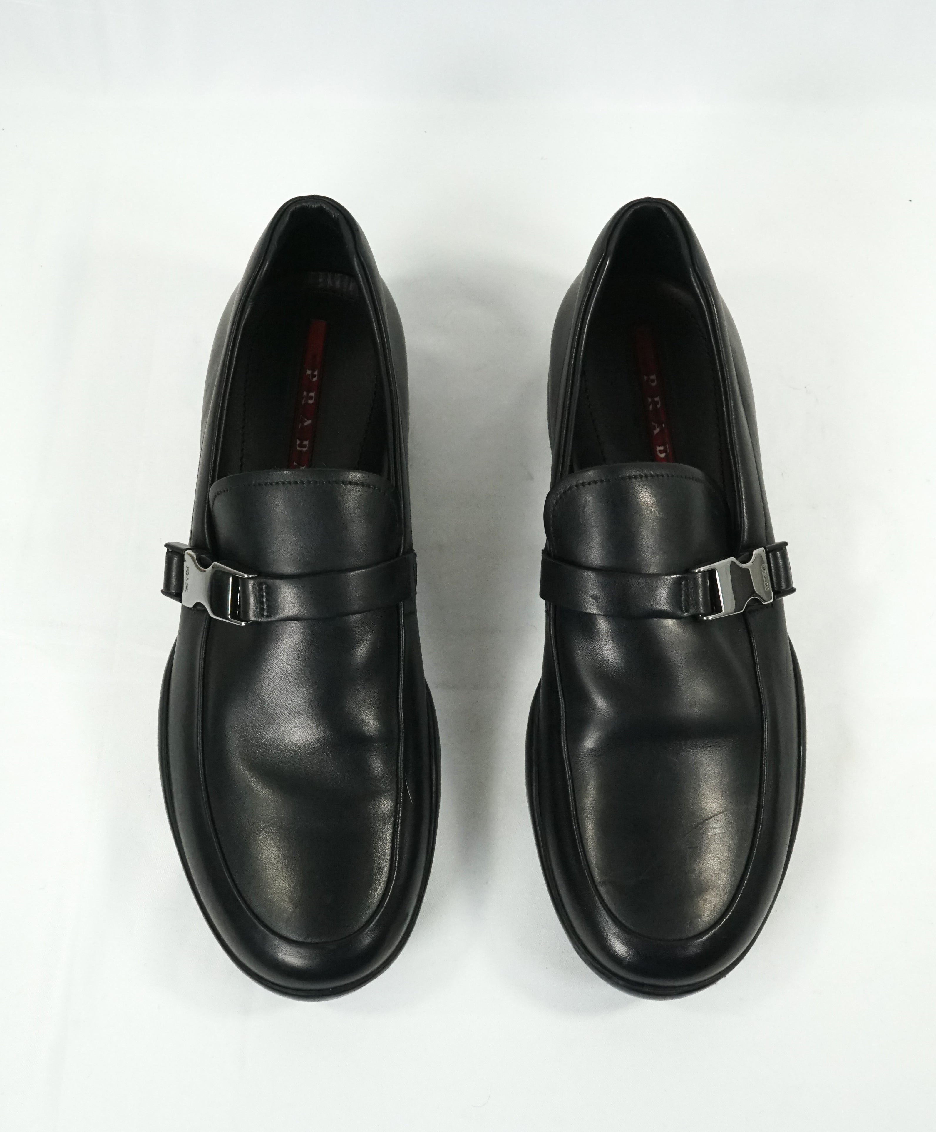 PRADA - Linea Rossa Engraved Logo Buckle Loafers - 10.5