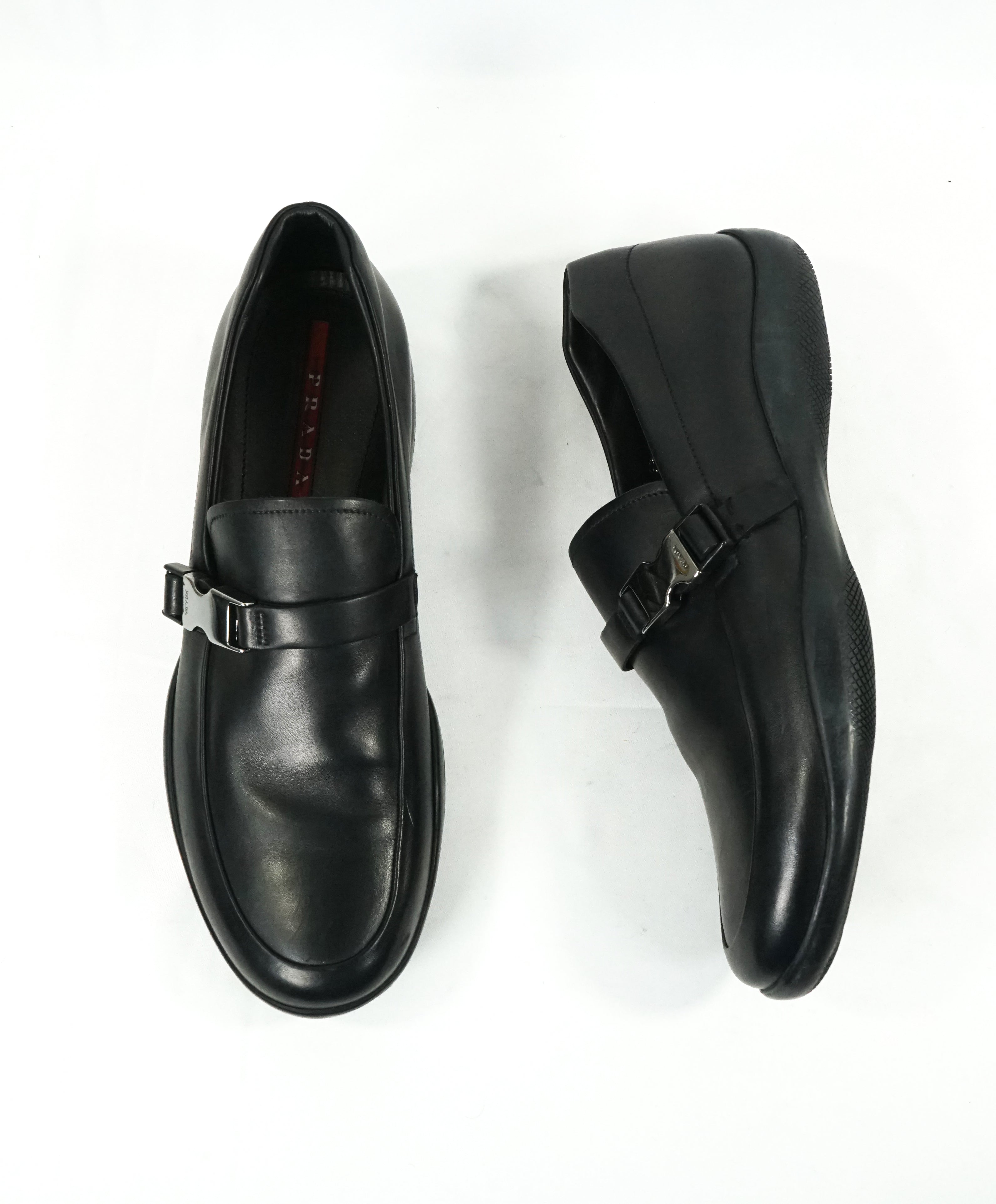 PRADA - Linea Rossa Engraved Logo Buckle Loafers - 10.5