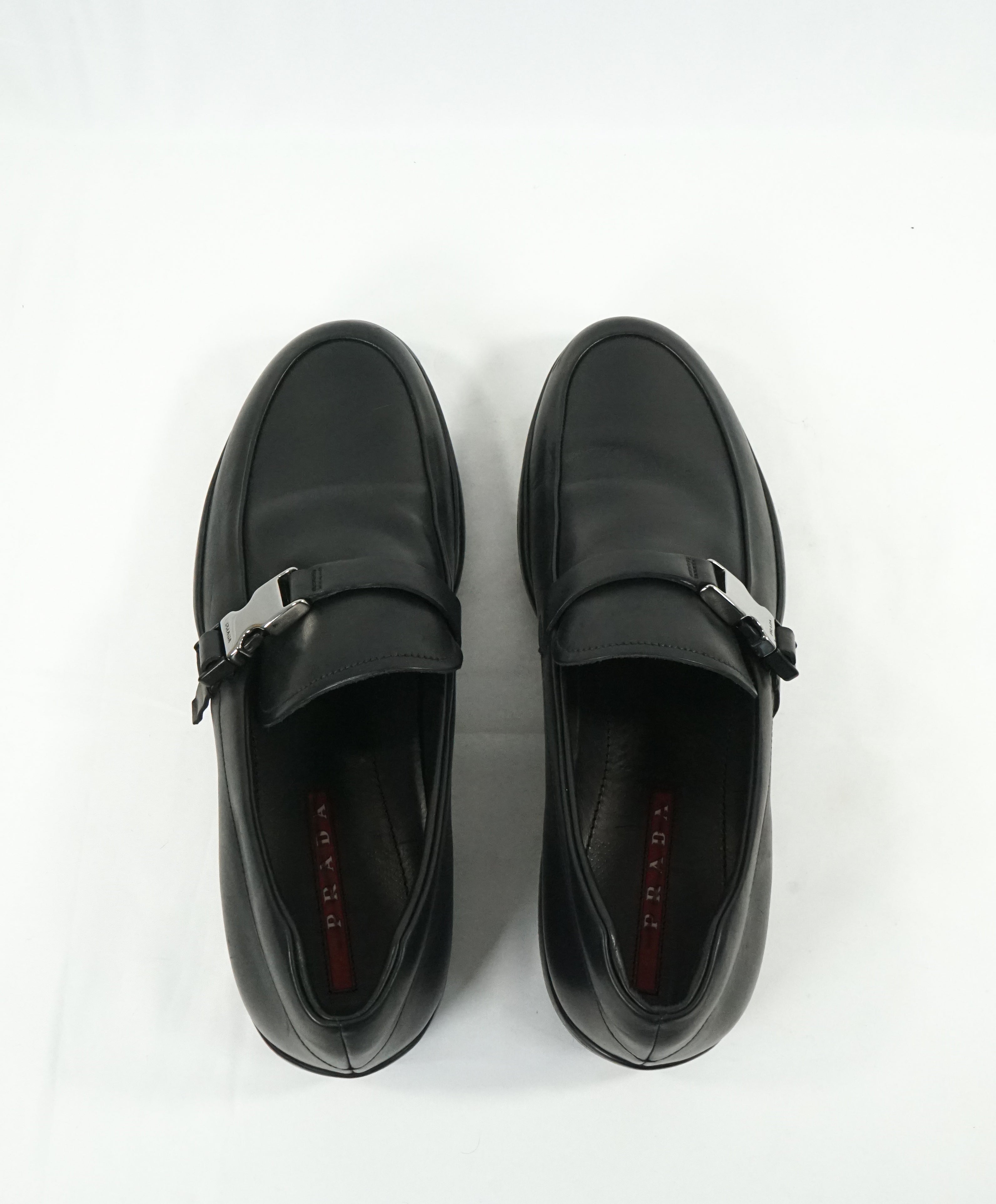 PRADA - Linea Rossa Engraved Logo Buckle Loafers - 10.5