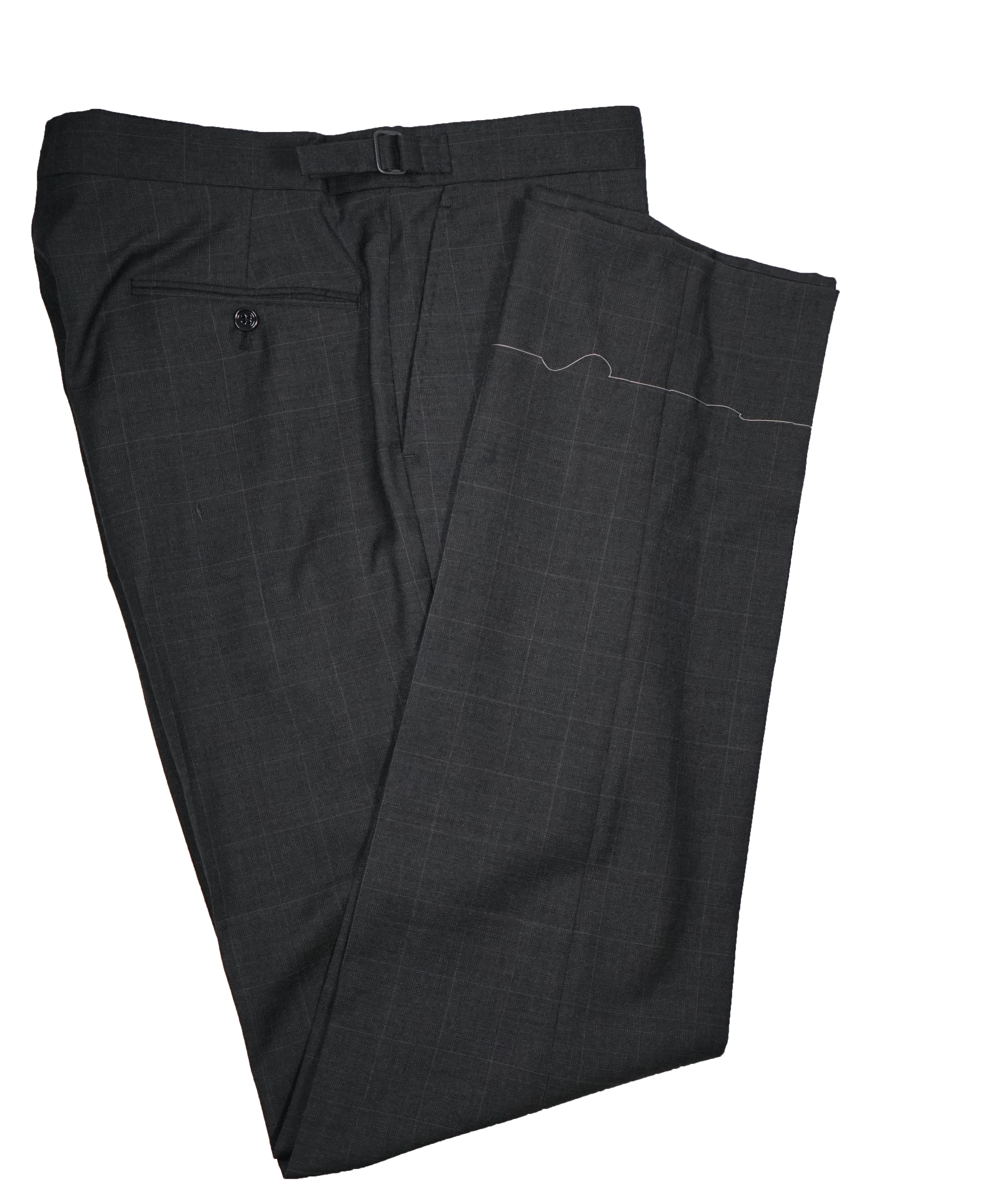 RALPH LAUREN BLACK LABEL - Gray Plaid Dress Pants With Side Tabs - 35W