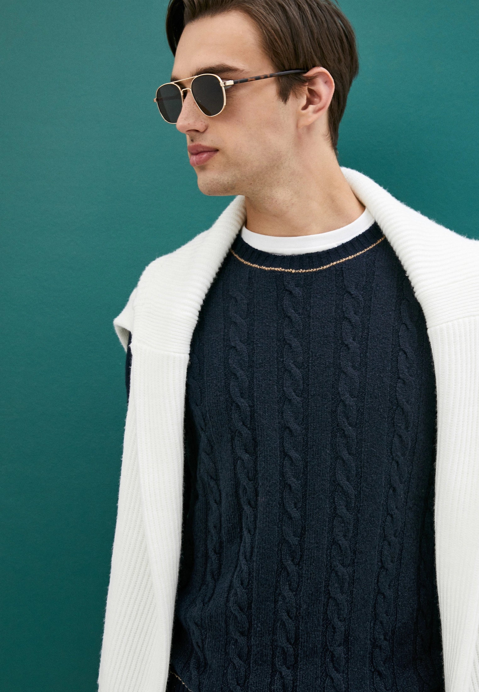 $645 ELEVENTY - CASHMERE / Wool Cable Knit Crewneck Blue Sweater - XL