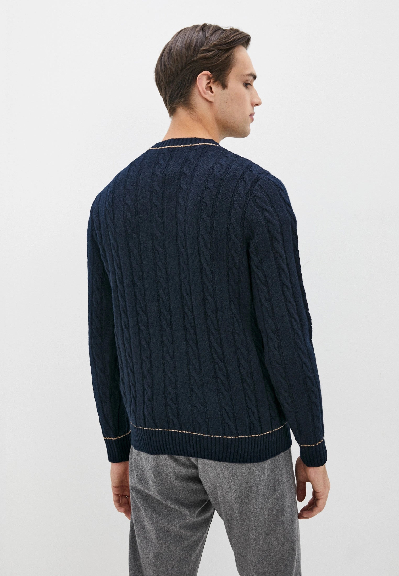 $645 ELEVENTY - CASHMERE / Wool Cable Knit Crewneck Blue Sweater - XL