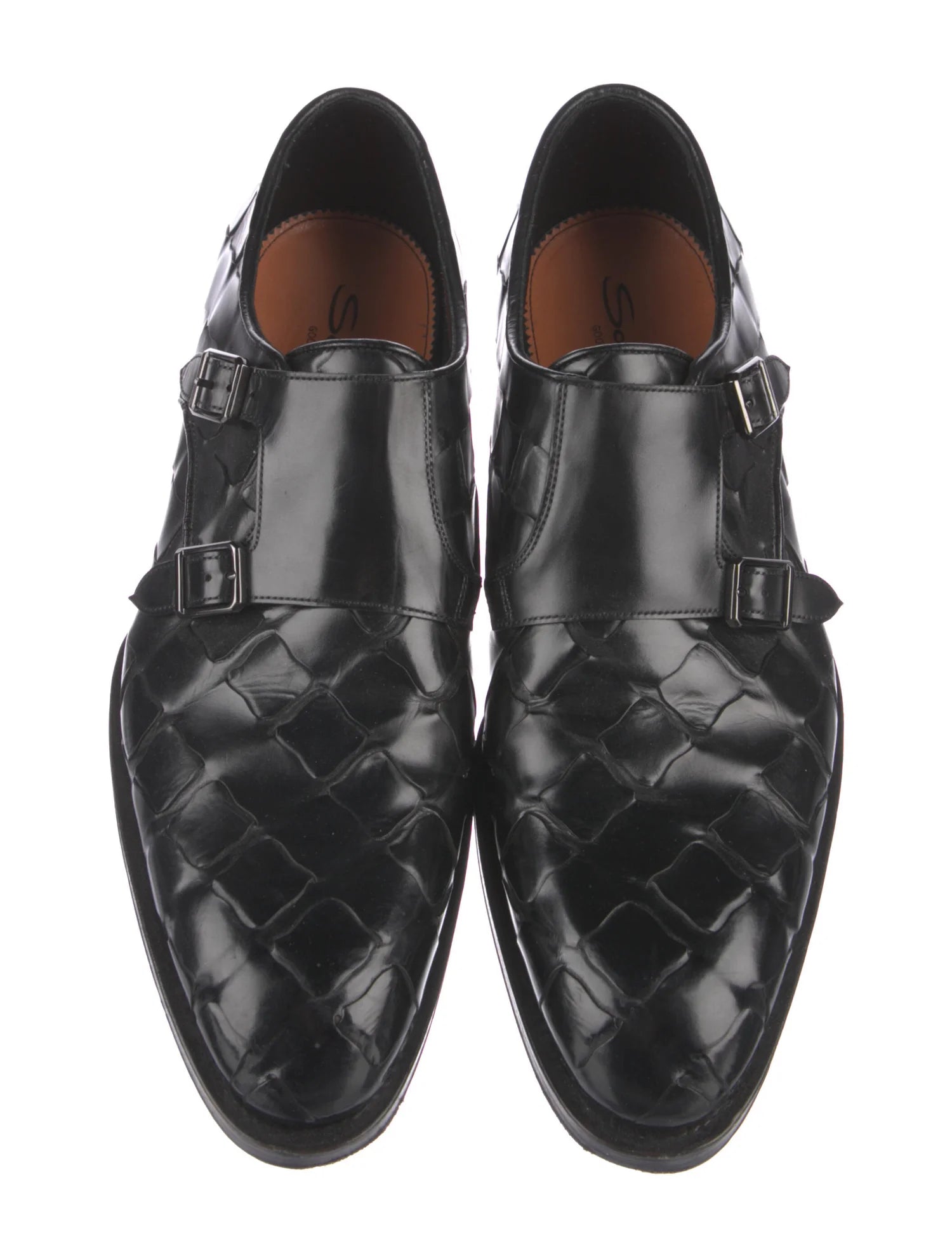 $1,595 SANTONI - "GOODYEAR WELT” *DIZZIER* Black Monk Strap Loafers - 10US