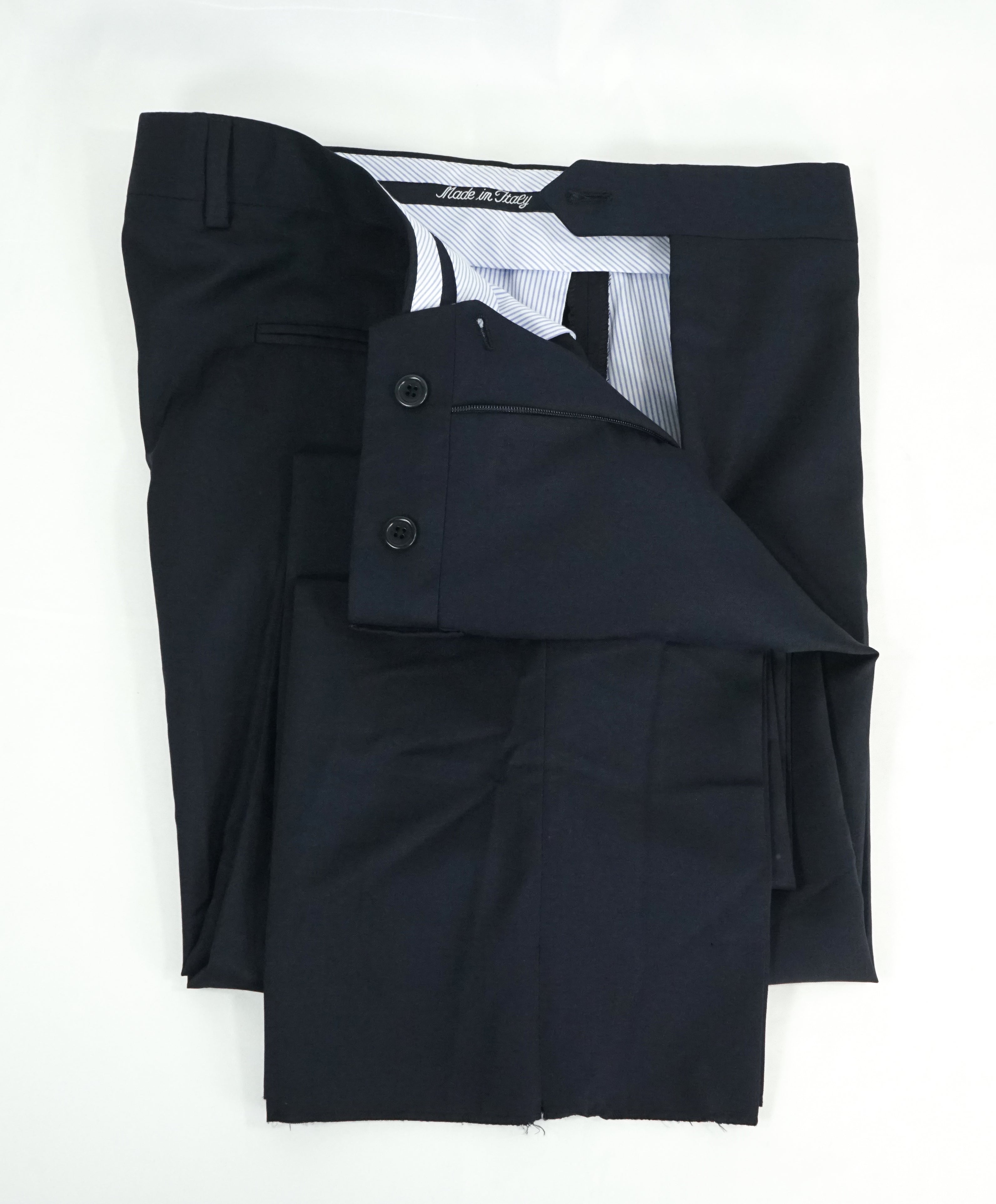 SAKS FIFTH AVE -Navy Wool & Silk MADE IN ITALY Flat Front Dress Pants- 34W