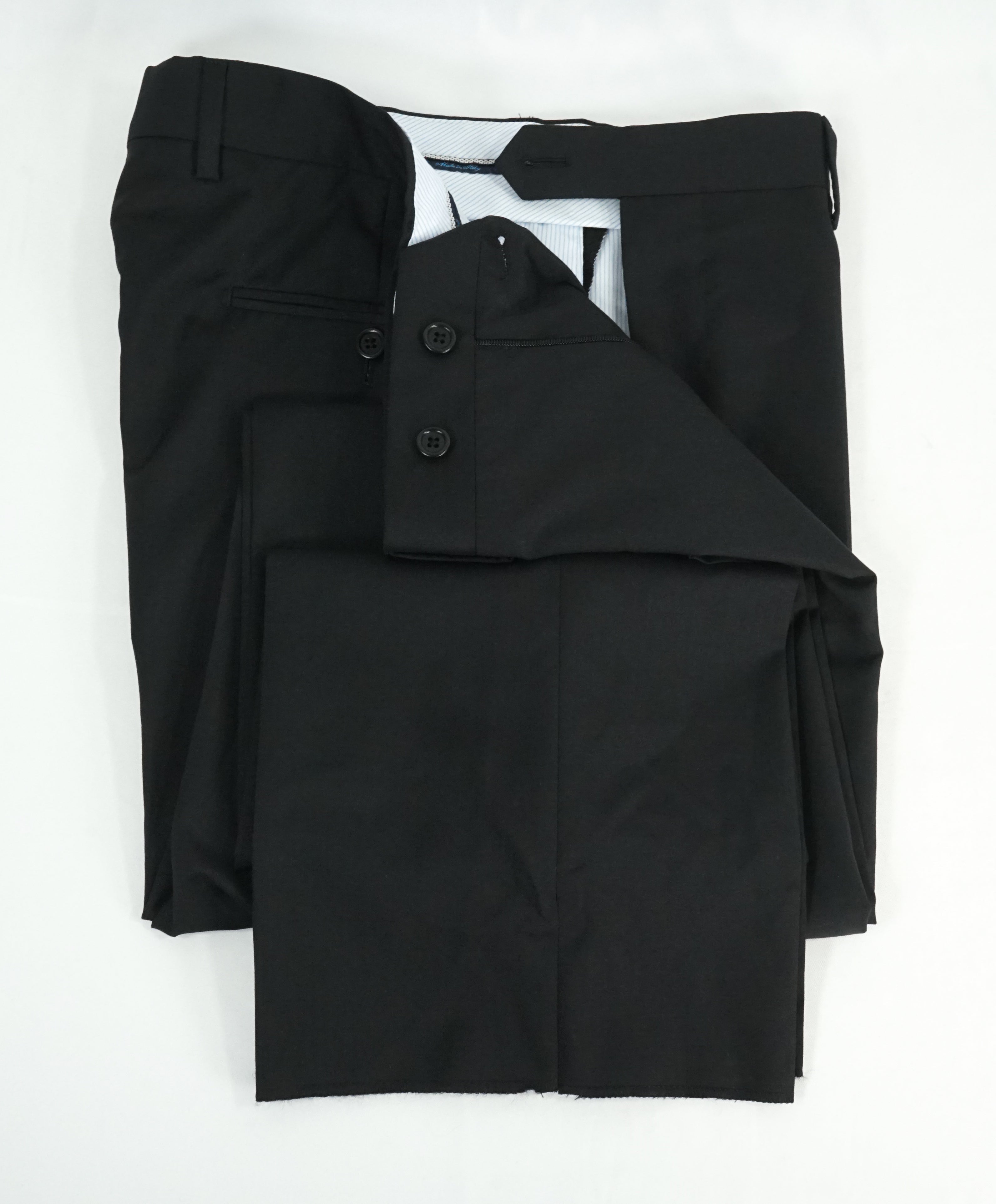 SAKS FIFTH AVE -Black Wool & Silk MADE IN ITALY Flat Front Dress Pants- 34W