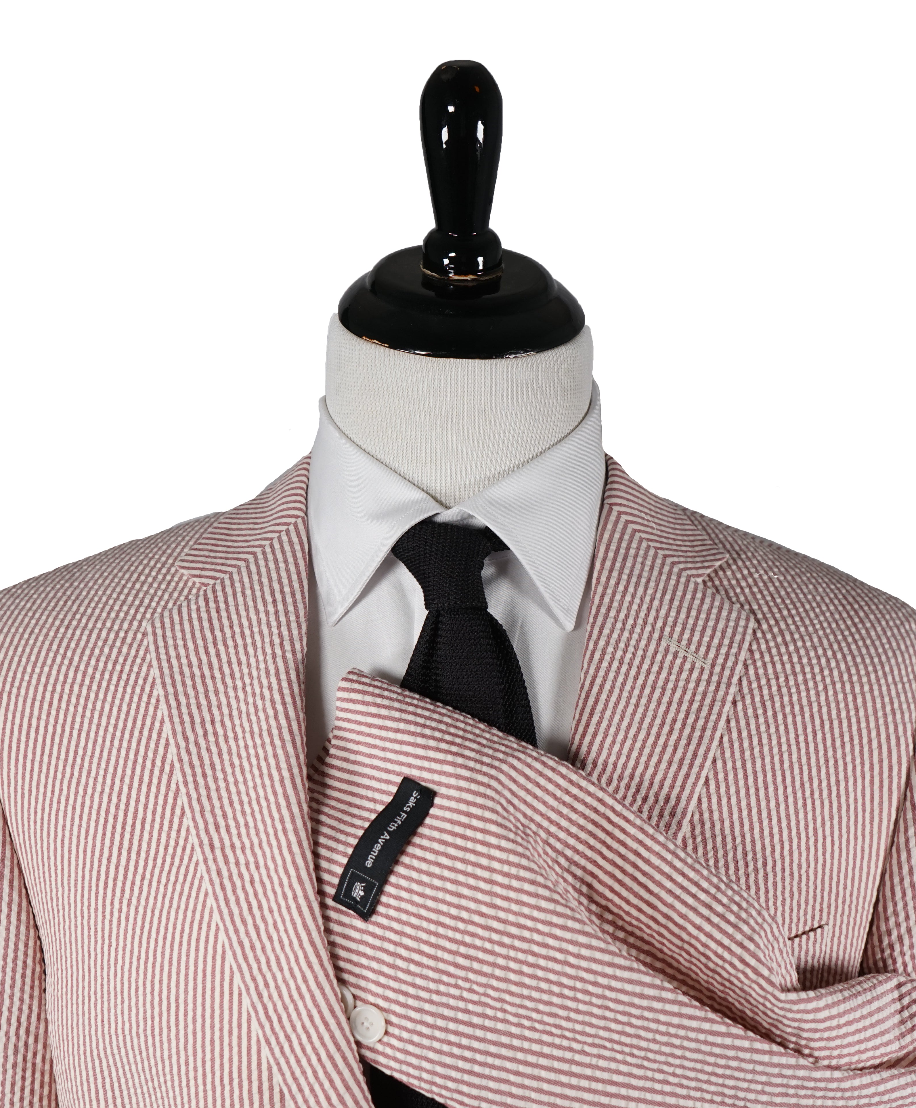 SAKS 5TH AVE BY HICKEY FREEMAN - Ivory & Pastel Burgundy Seersucker Striped Blazer - 42R