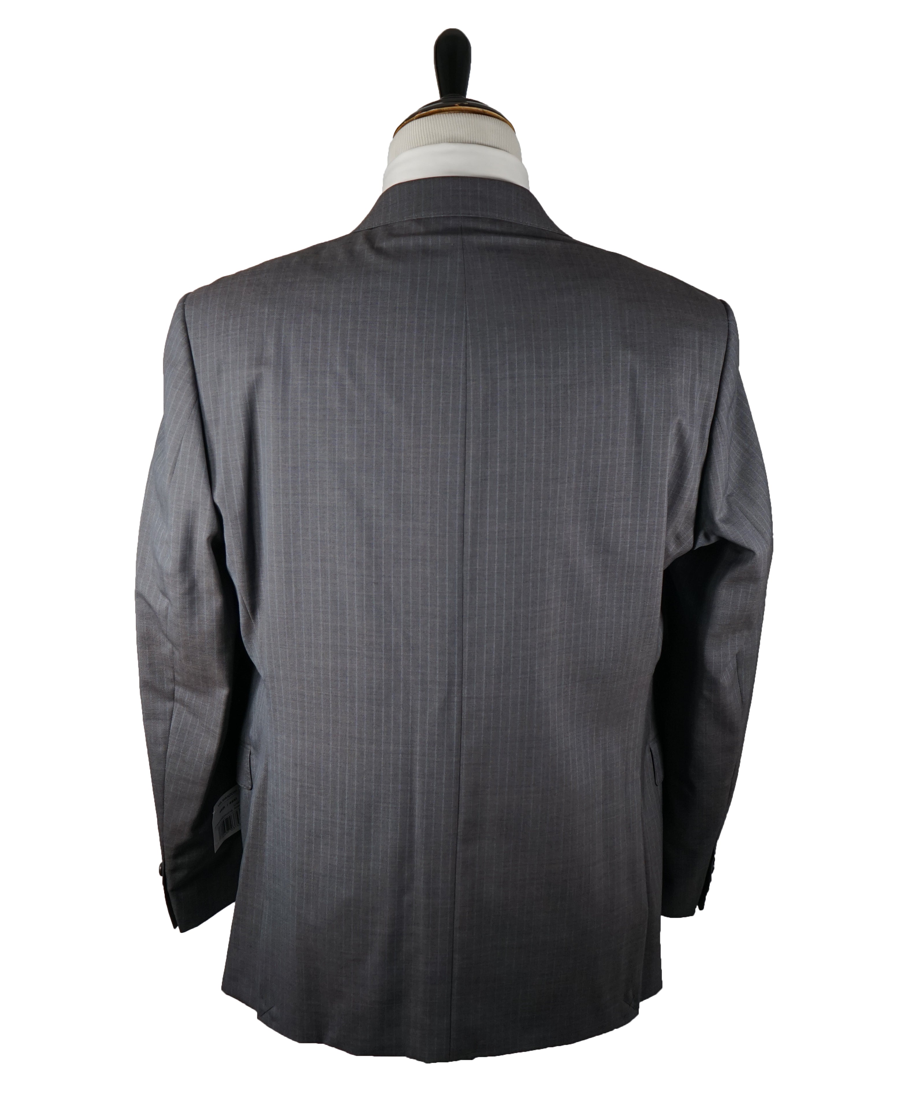 SAKS FIFTH AVENUE - Trim Fit Gray & Blue Stripe Wool Suit - 46R