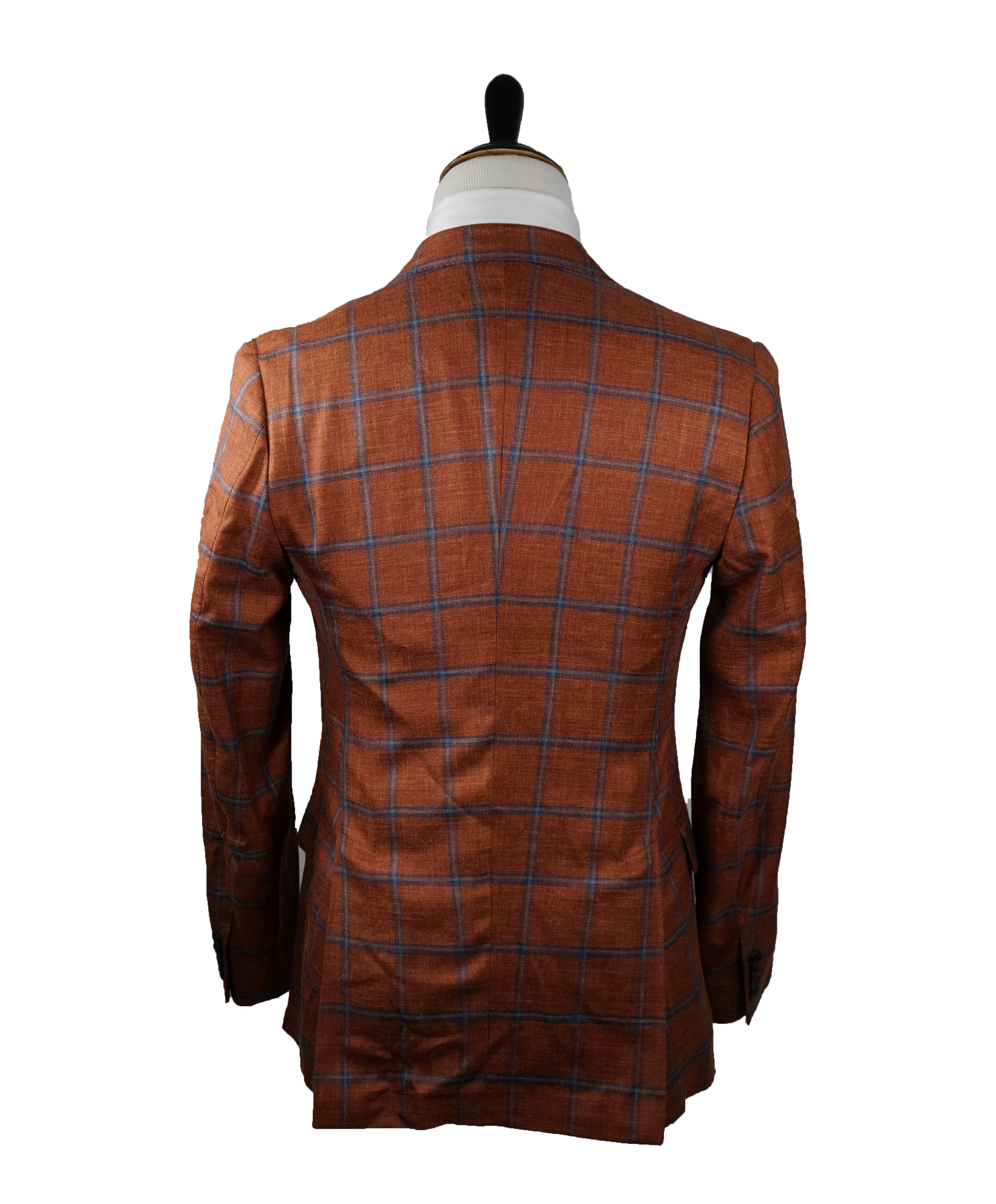 SAKS FIFTH AVENUE / LORO PIANA - “SummerTime” Fabric Slim Orange/Blue Plaid Blazer- 40R