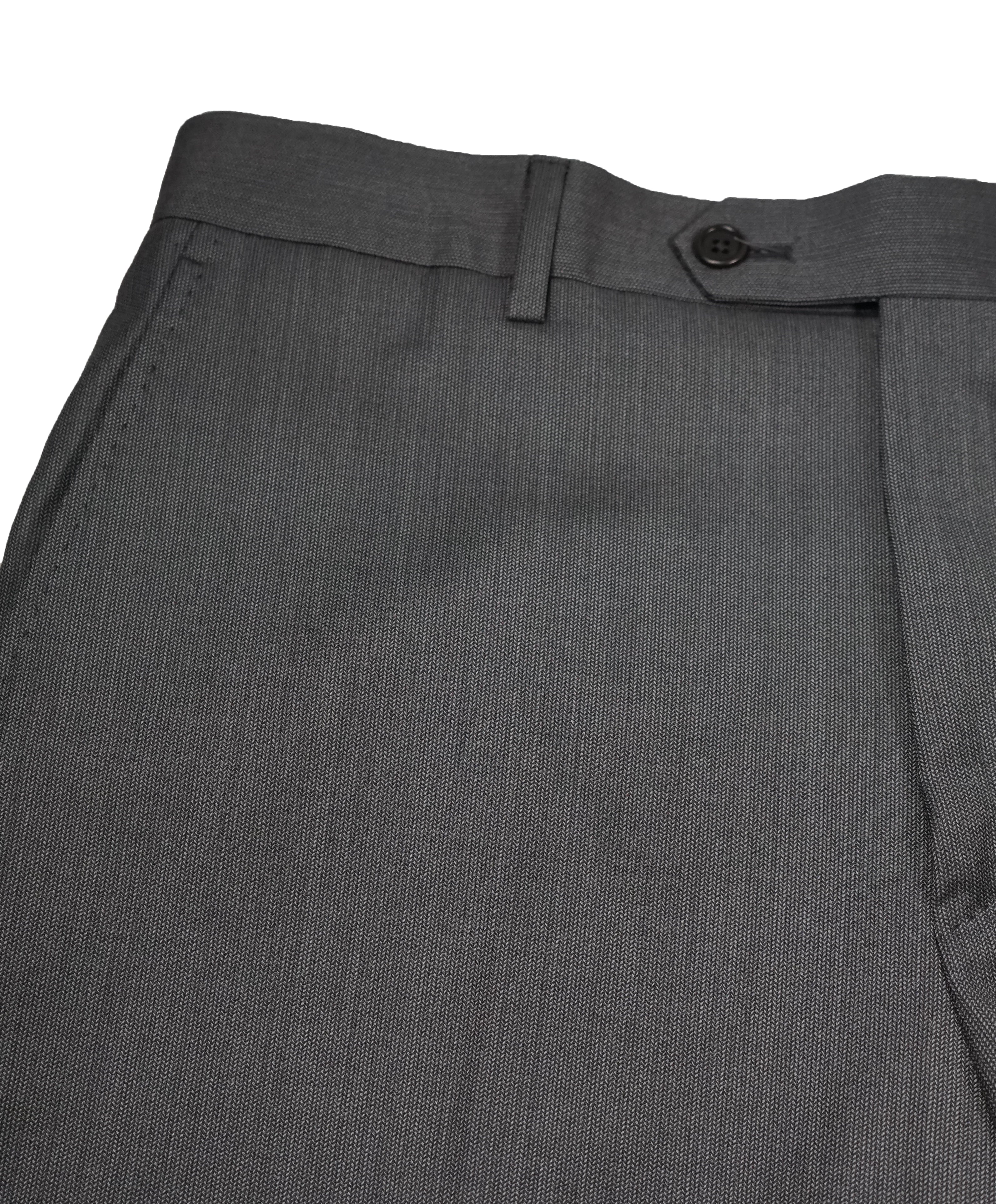 SAKS FIFTH AVE - Gray Micro Herringbone Flat Front Dress Pants - 33W