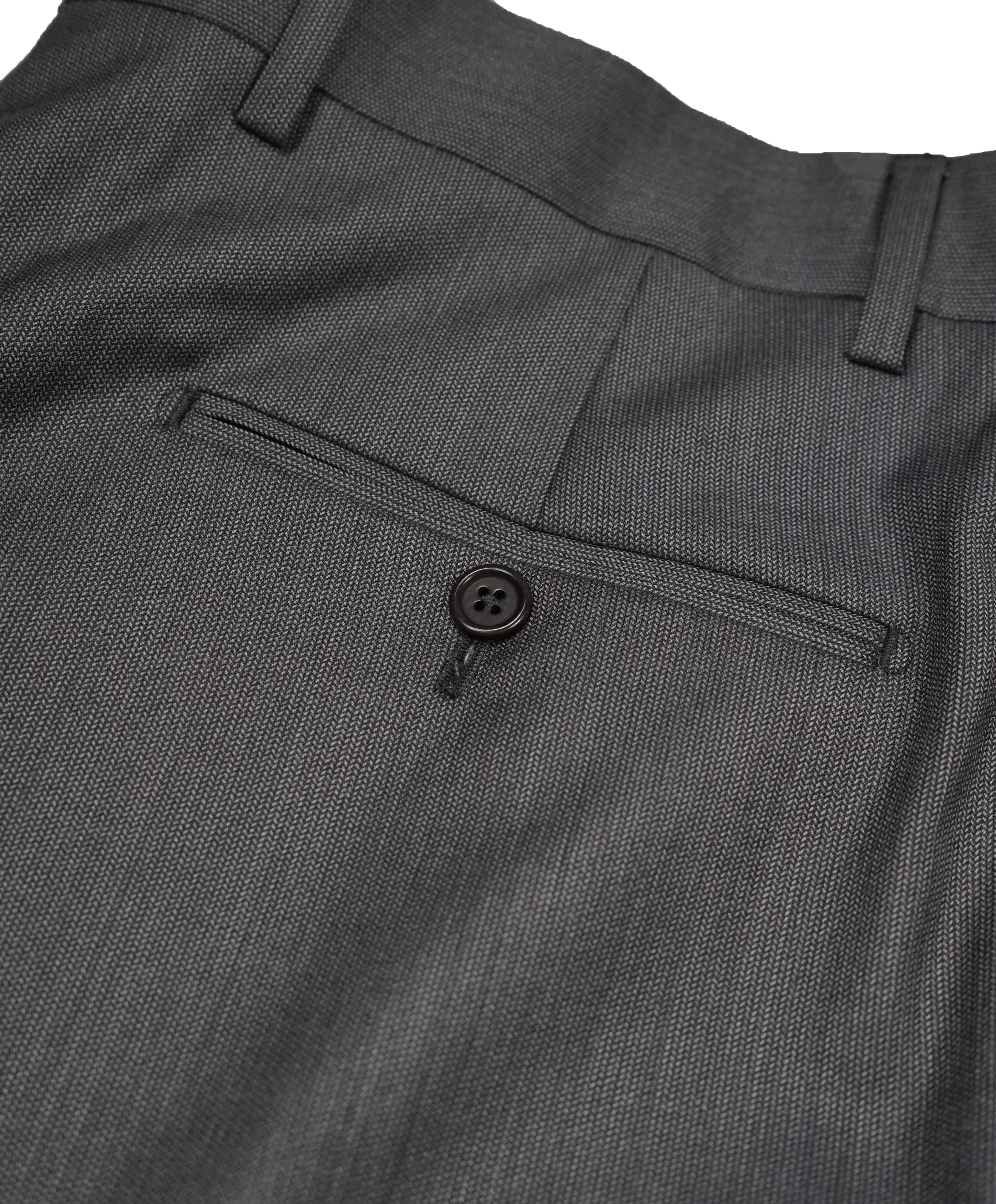 SAKS FIFTH AVE - Gray Micro Herringbone Flat Front Dress Pants - 33W