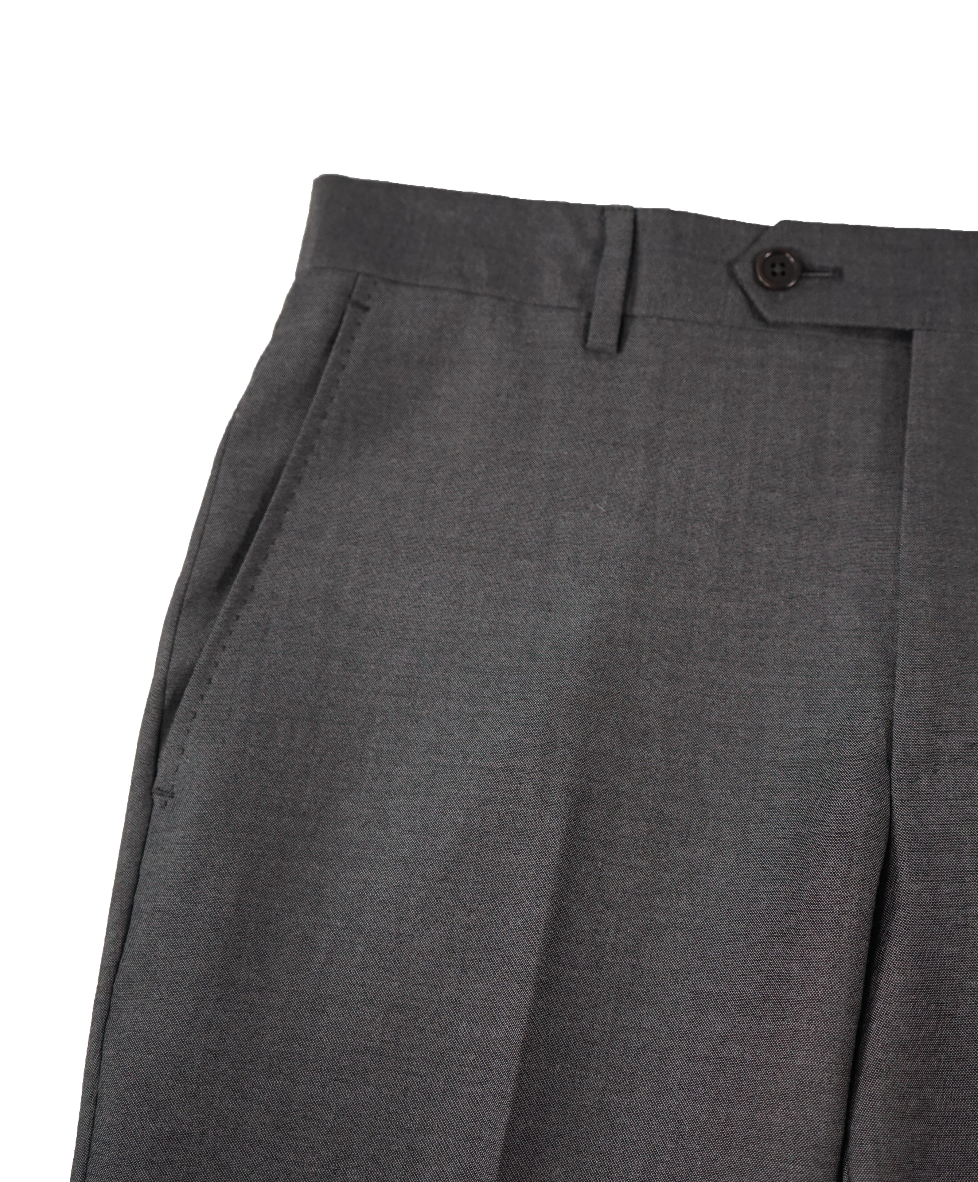 SAKS FIFTH AVE - Gray W Purple Lining Wool MADE IN ITALY Flat Front Dress Pants - 32W