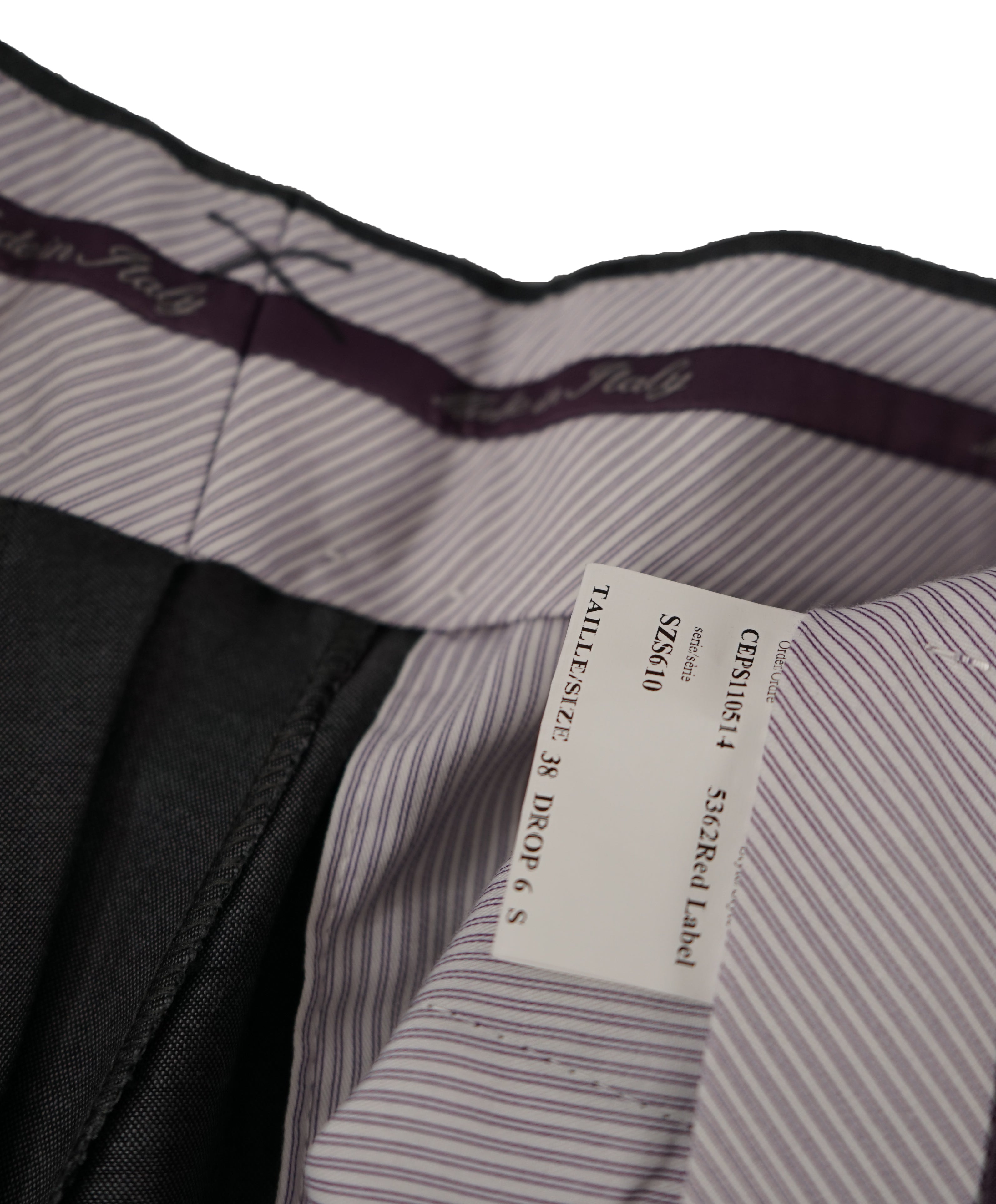 SAKS FIFTH AVE - Gray W Purple Lining Wool MADE IN ITALY Flat Front Dress Pants - 32W