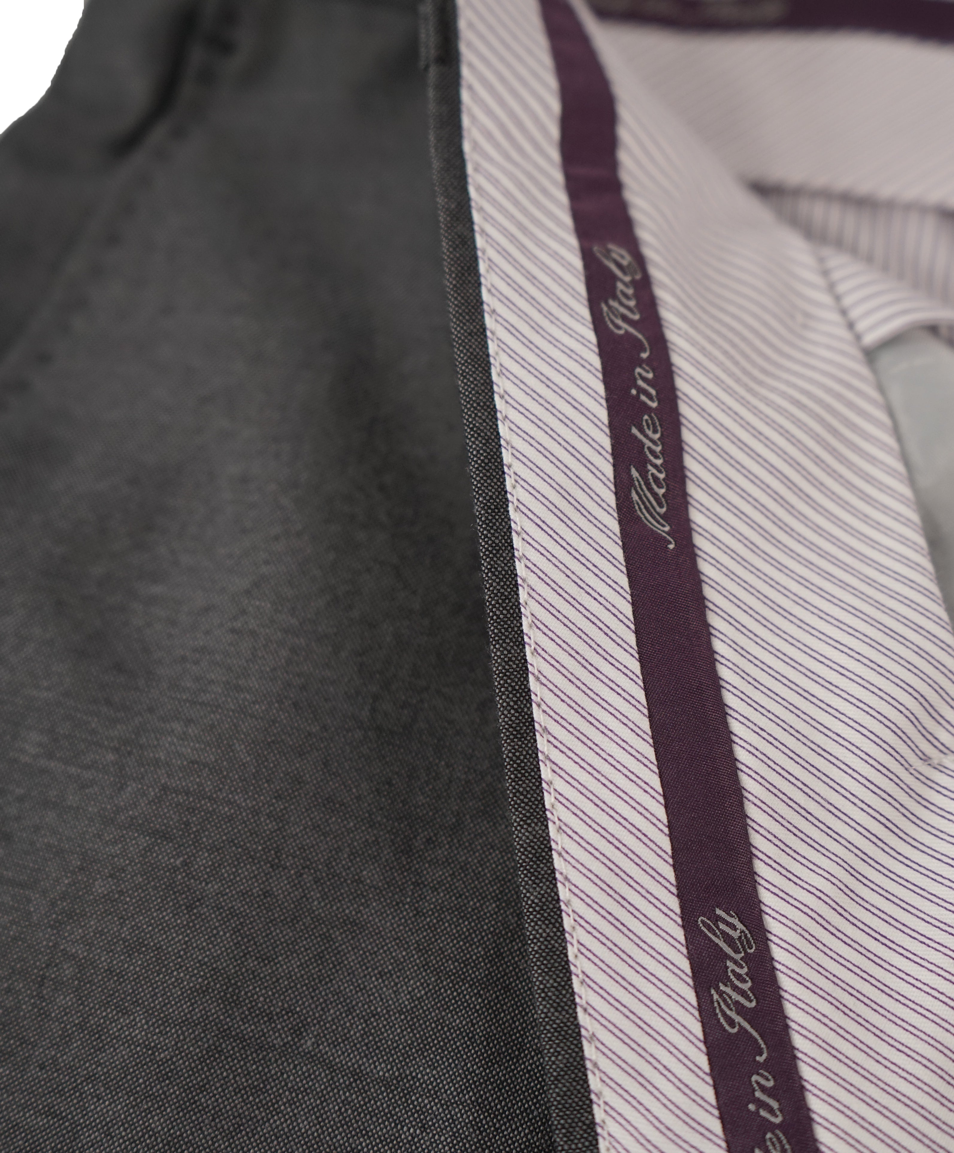SAKS FIFTH AVE - Gray W Purple Lining Wool MADE IN ITALY Flat Front Dress Pants - 32W