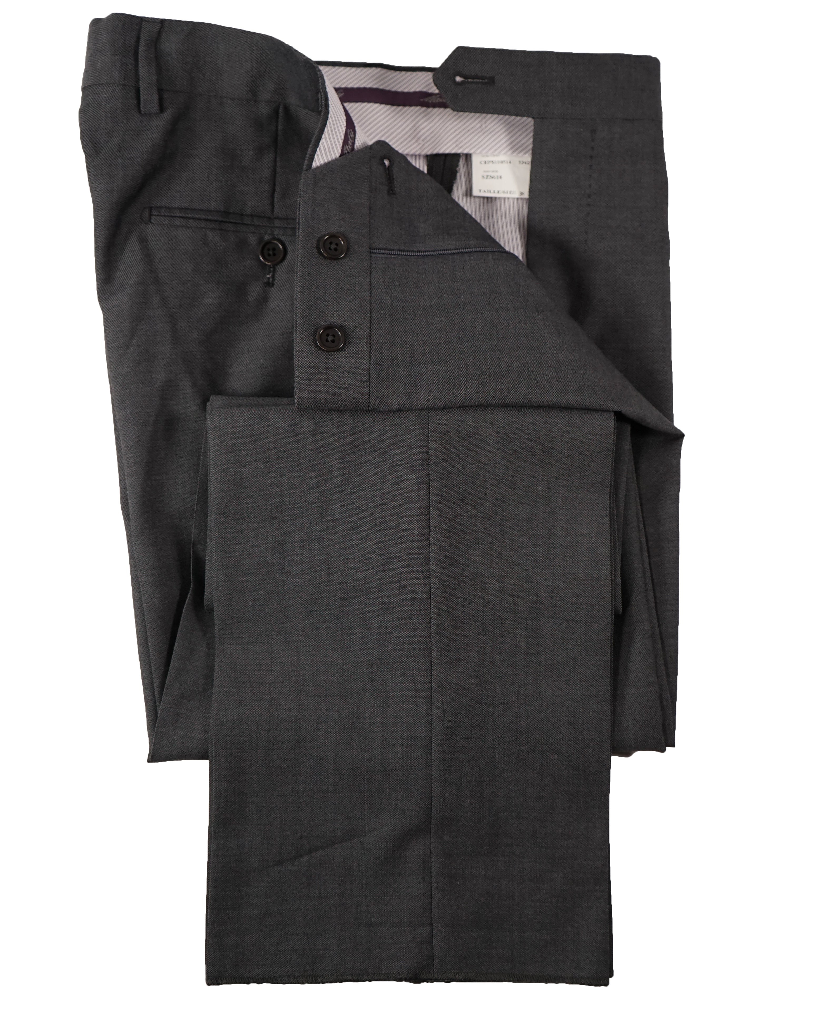 SAKS FIFTH AVE - Gray W Purple Lining Wool MADE IN ITALY Flat Front Dress Pants - 32W