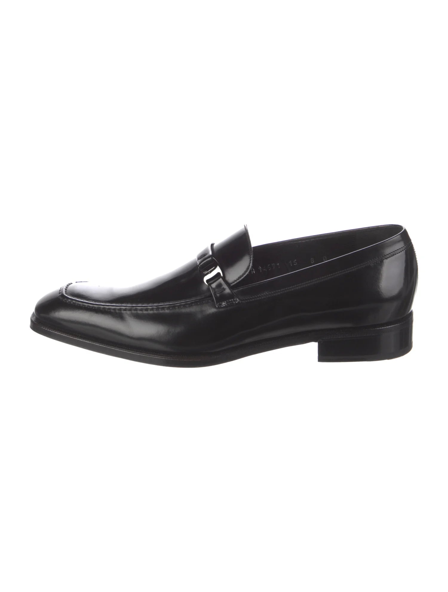 $780 SALVATORE FERRAGAMO - “Destin” Black Loafer With Engraved Bit - 8 D