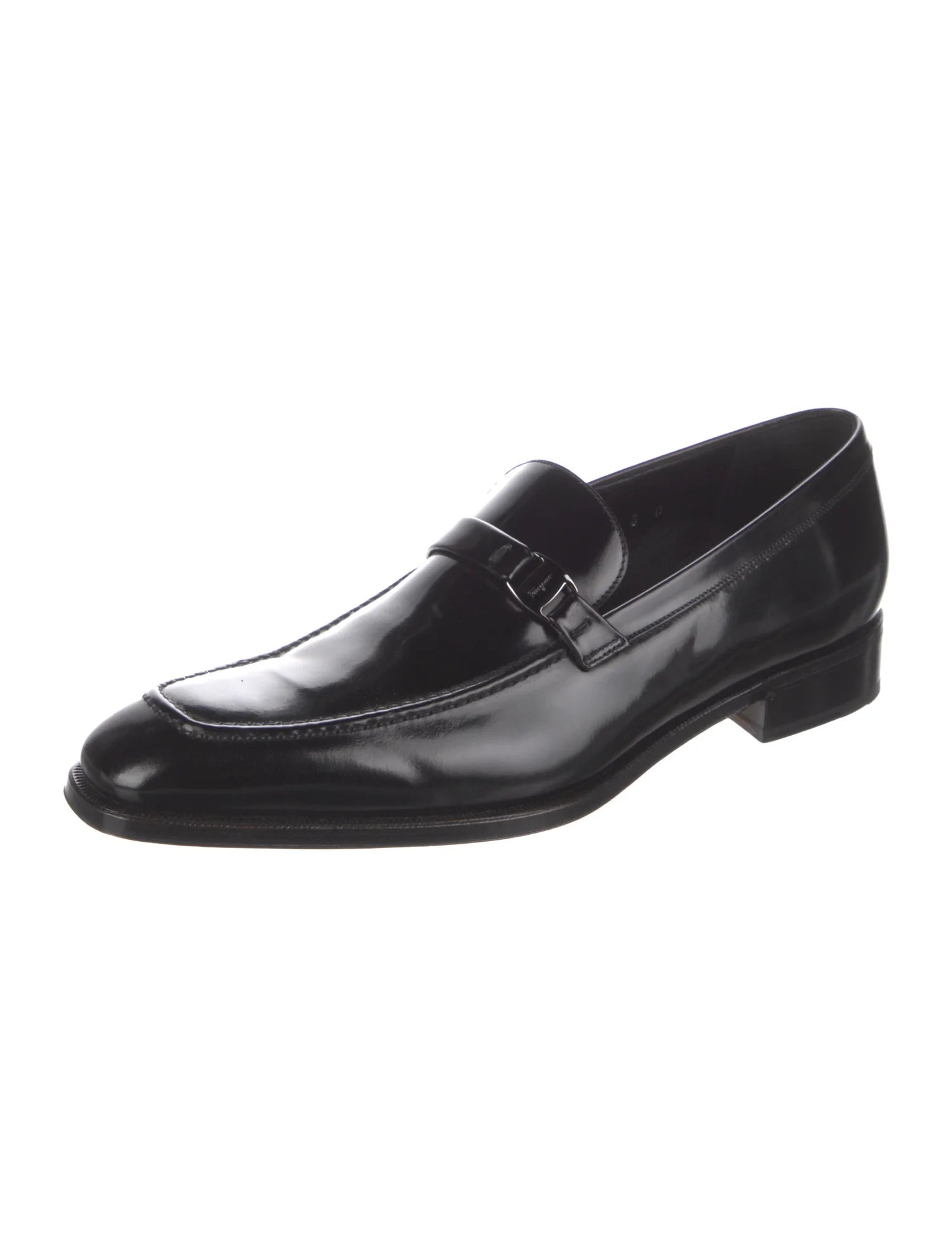 $780 SALVATORE FERRAGAMO - “Destin” Black Loafer With Engraved Bit - 8 D