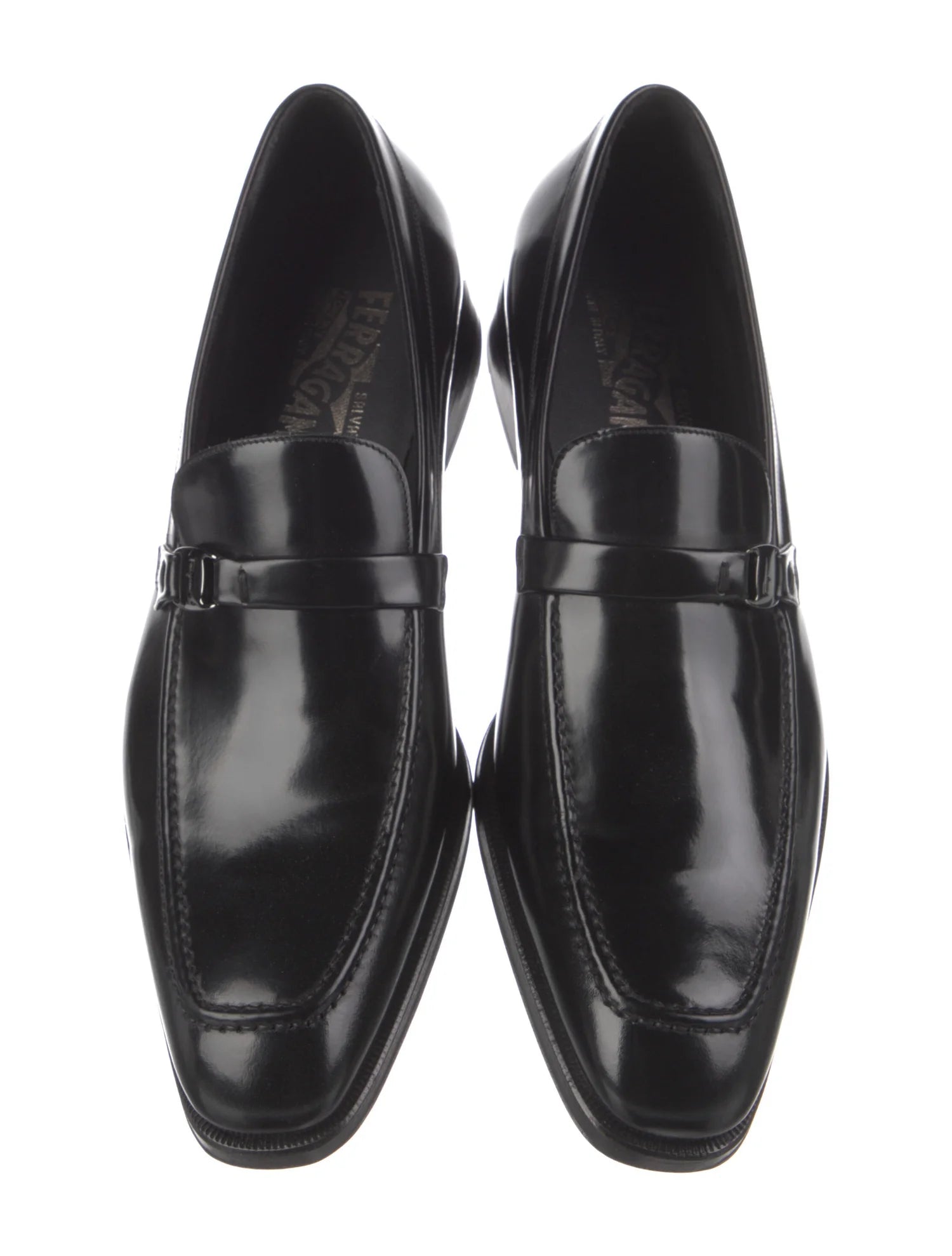 $780 SALVATORE FERRAGAMO - “Destin” Black Loafer With Engraved Bit - 8 D