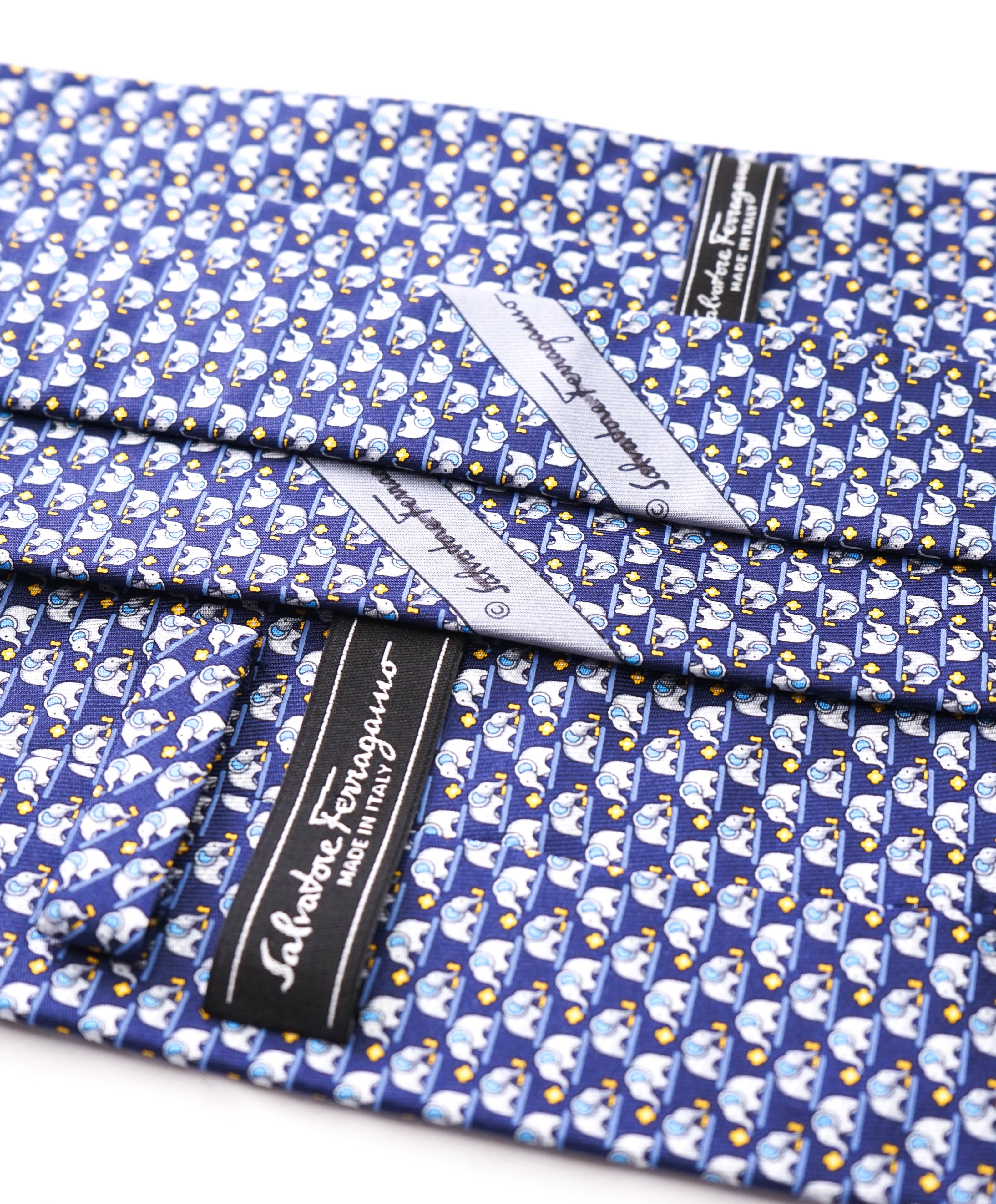 SALVATORE FERRAGAMO - *Father & Son Set* Navy/Yellow Elephant Tie -