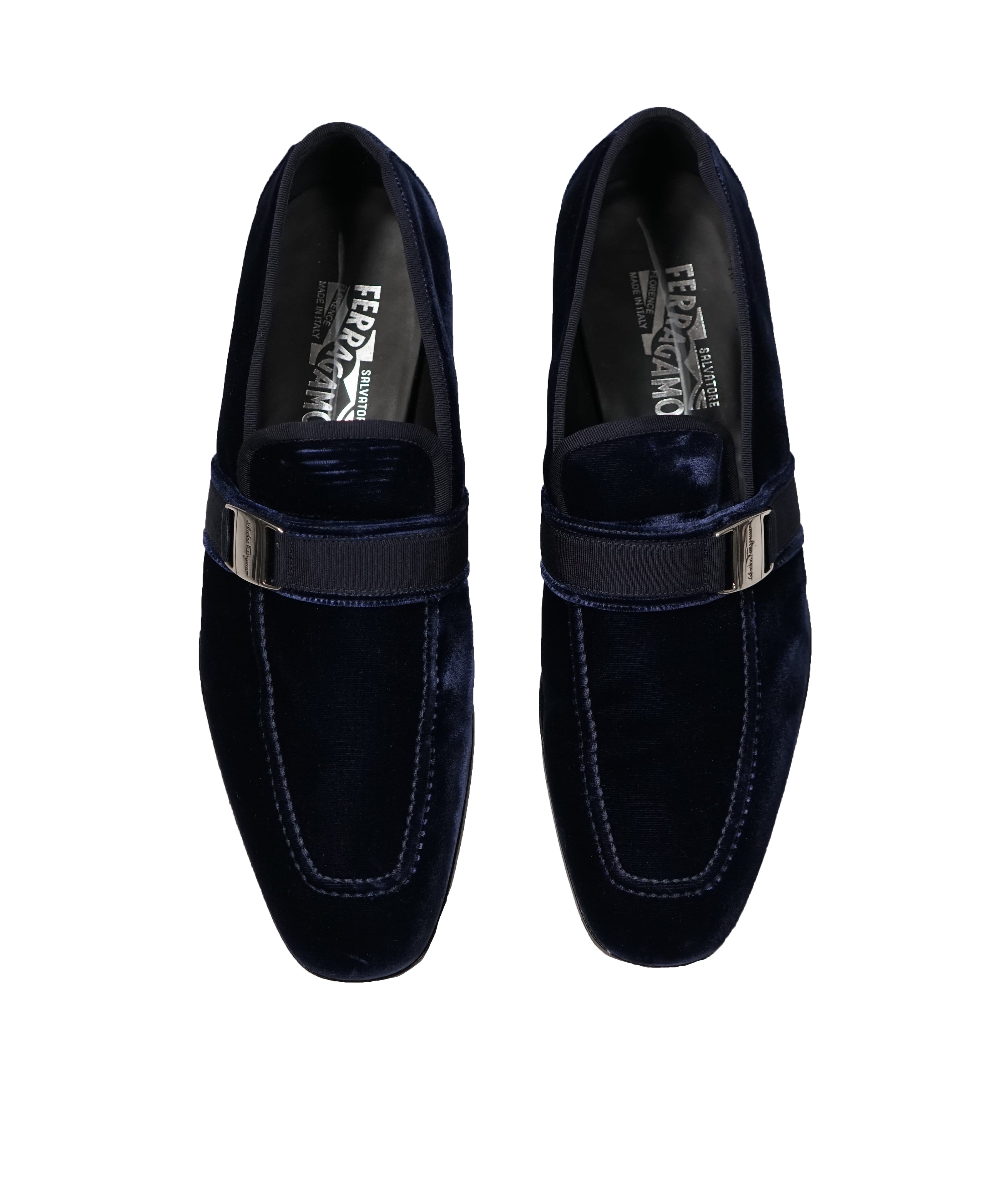 SALVATORE FERRAGAMO - Velvet "DANNY 2" Loafers Royal Blue Sardegna Buckle - 10.5D