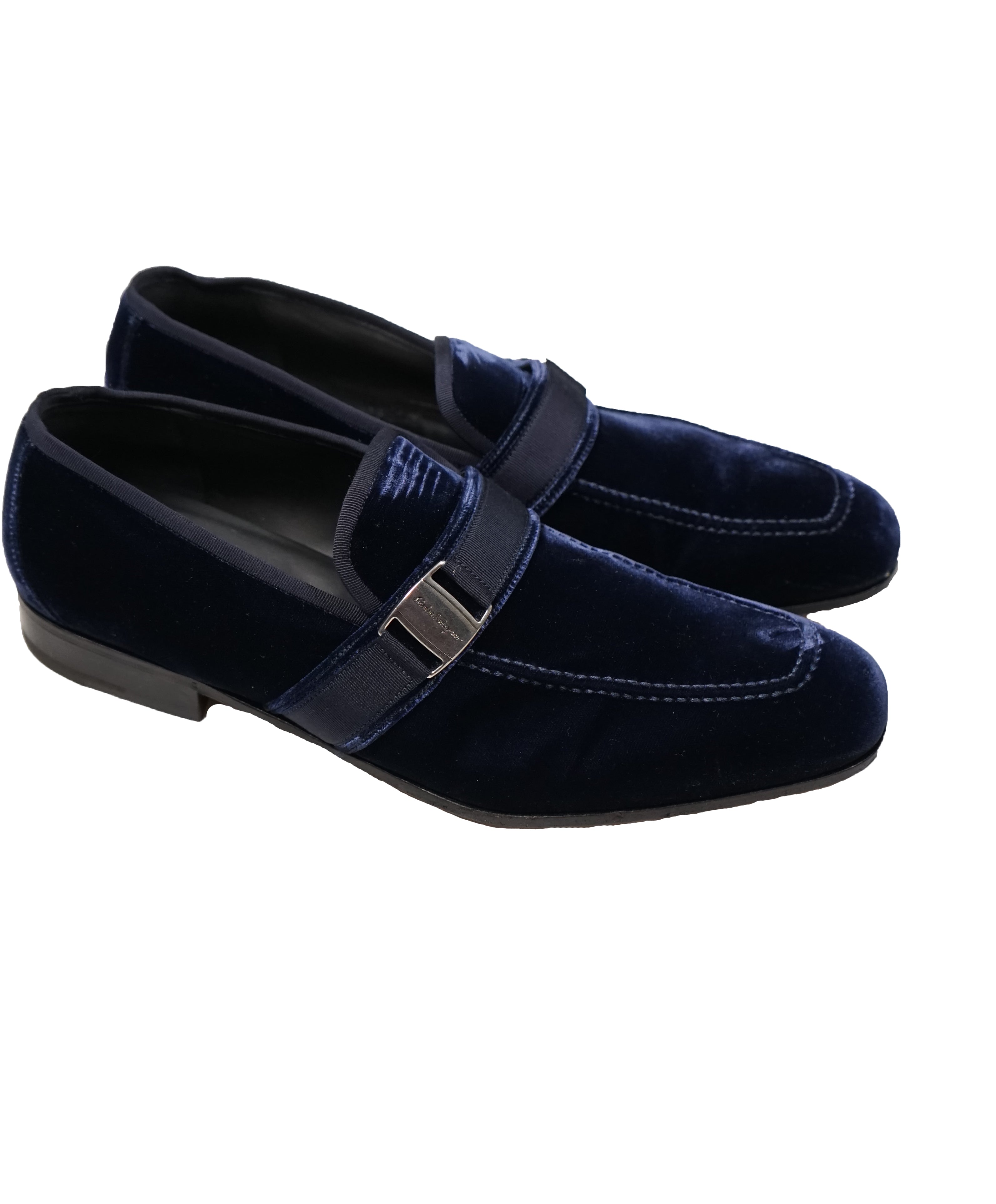SALVATORE FERRAGAMO - Velvet "DANNY 2" Loafers Royal Blue Sardegna Buckle - 10.5D