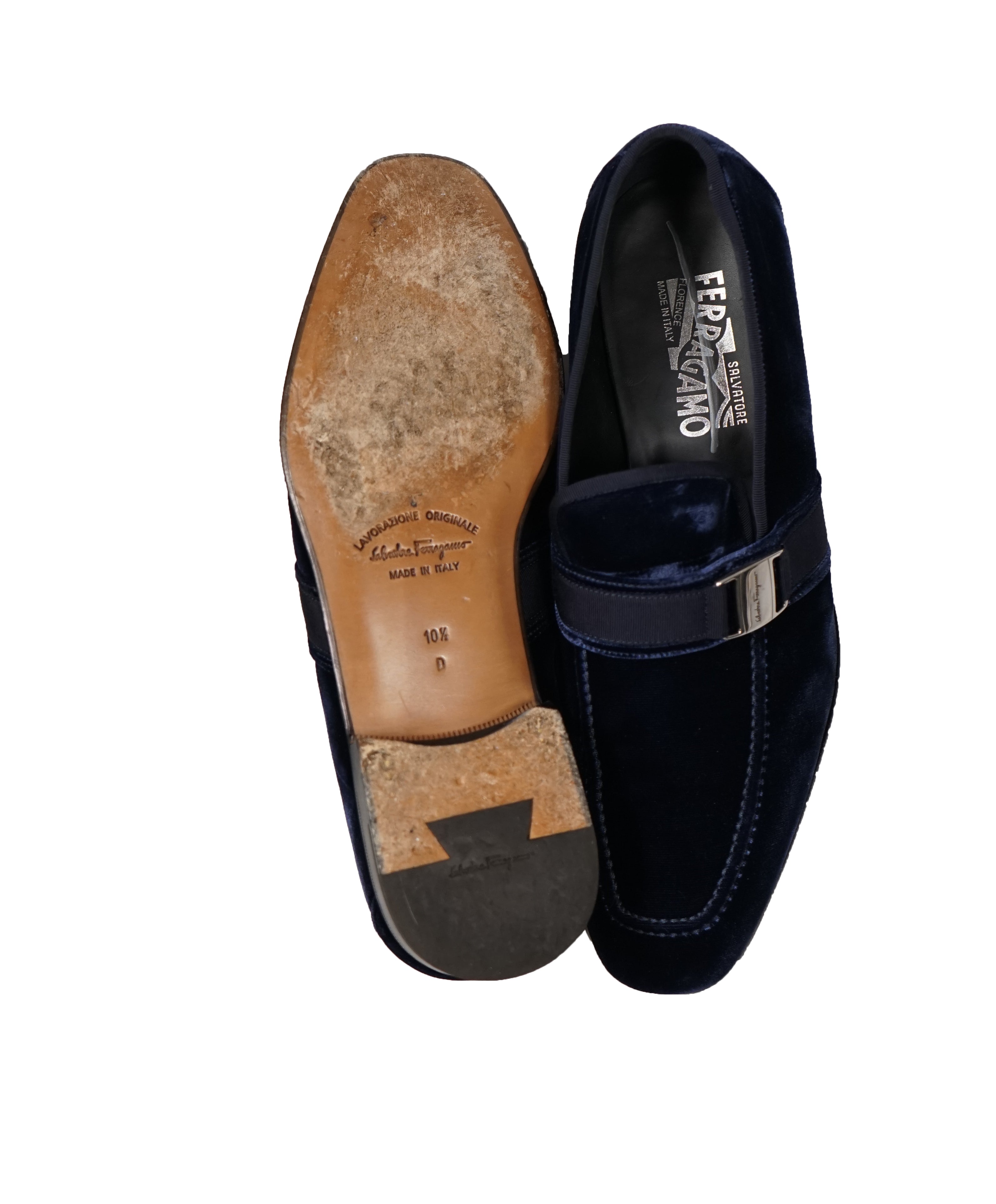 SALVATORE FERRAGAMO - Velvet "DANNY 2" Loafers Royal Blue Sardegna Buckle - 10.5D