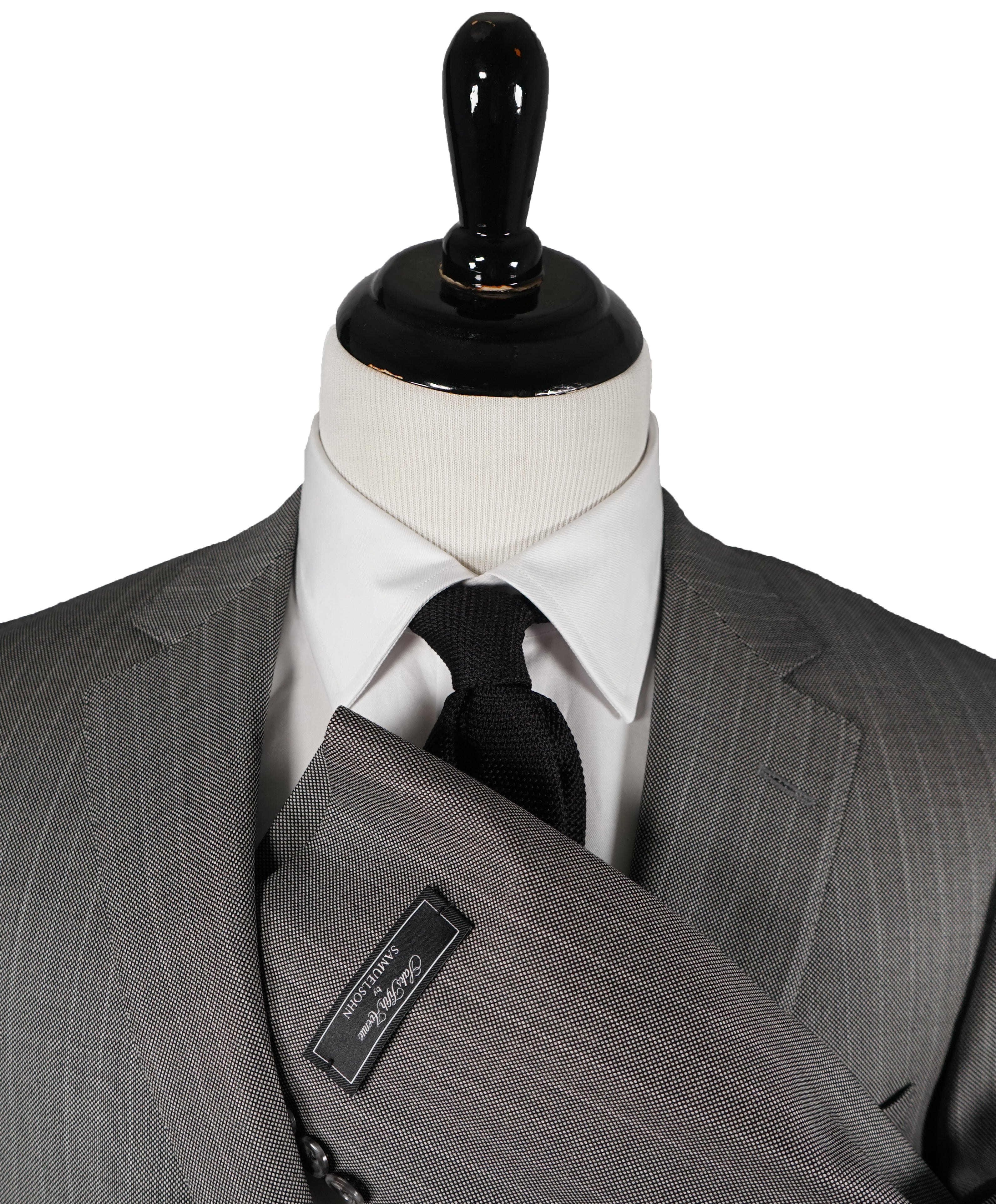 SAMUELSOHN - Super 130’s Textured Wool Gray Birdseye Stripe Suit - 44L