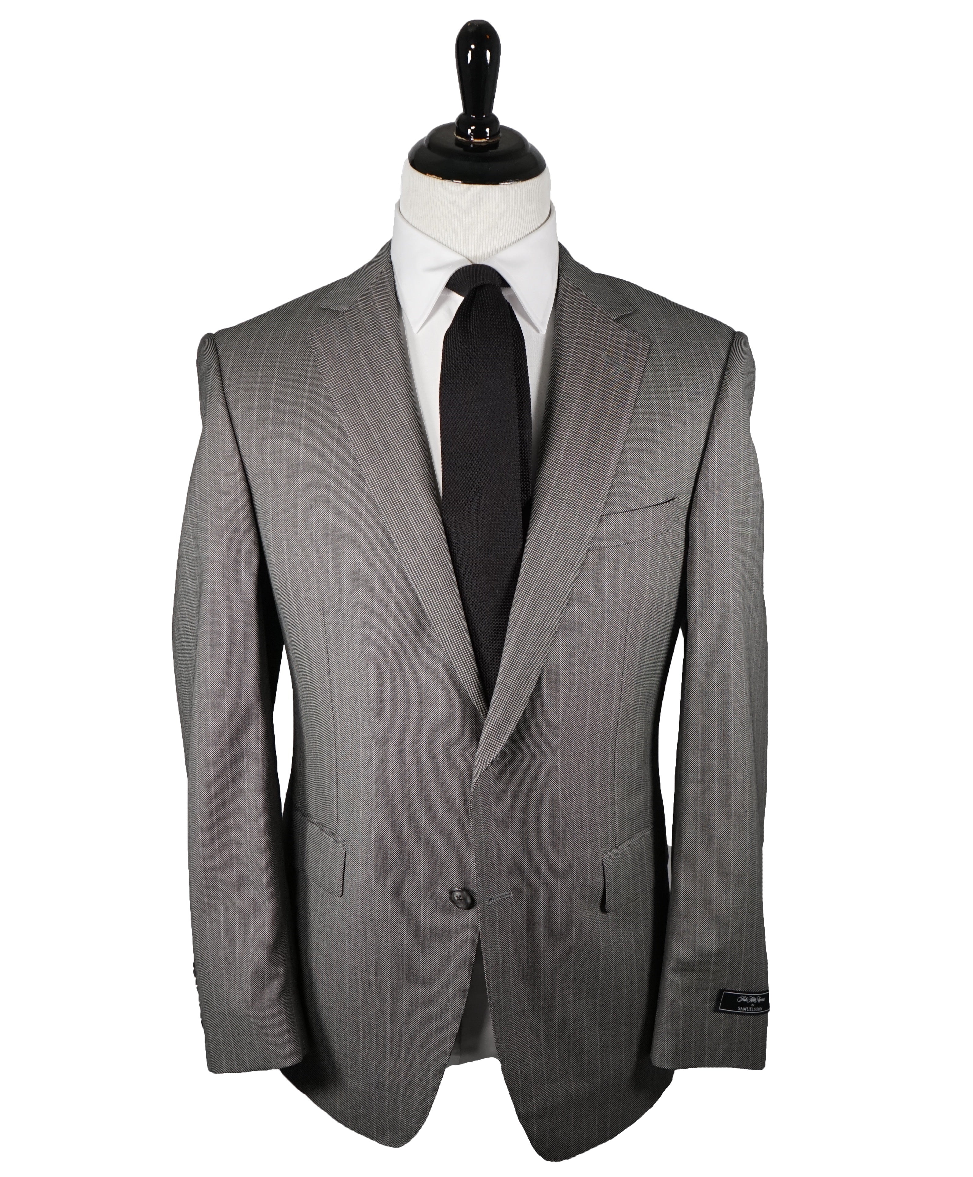 SAMUELSOHN - Super 130’s Textured Wool Gray Birdseye Stripe Suit - 44L