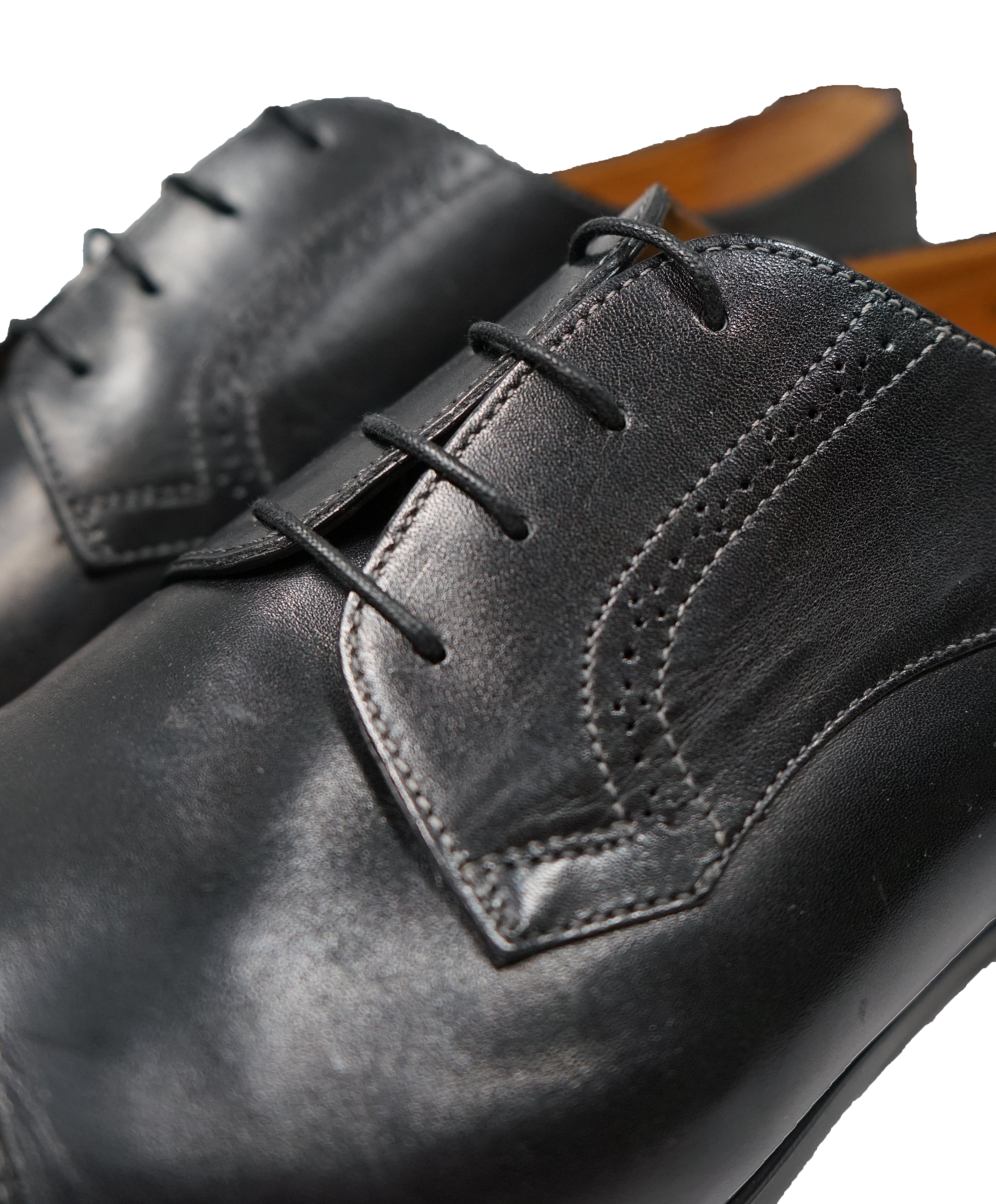 SANTONI - Cap Toe Brogue Oxfords Black Logo Sole - 11.5