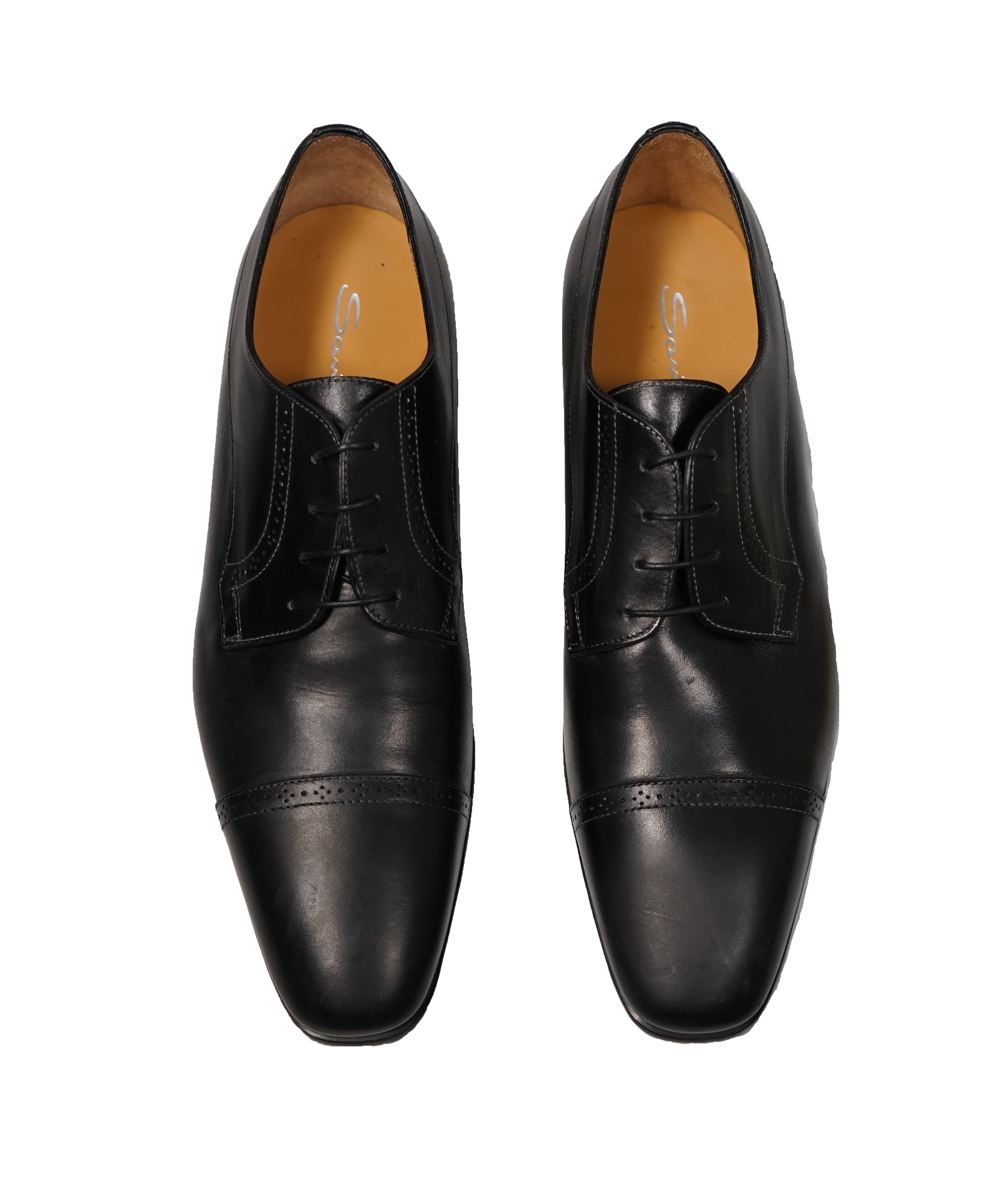 SANTONI - Cap Toe Brogue Oxfords Black Logo Sole - 11.5