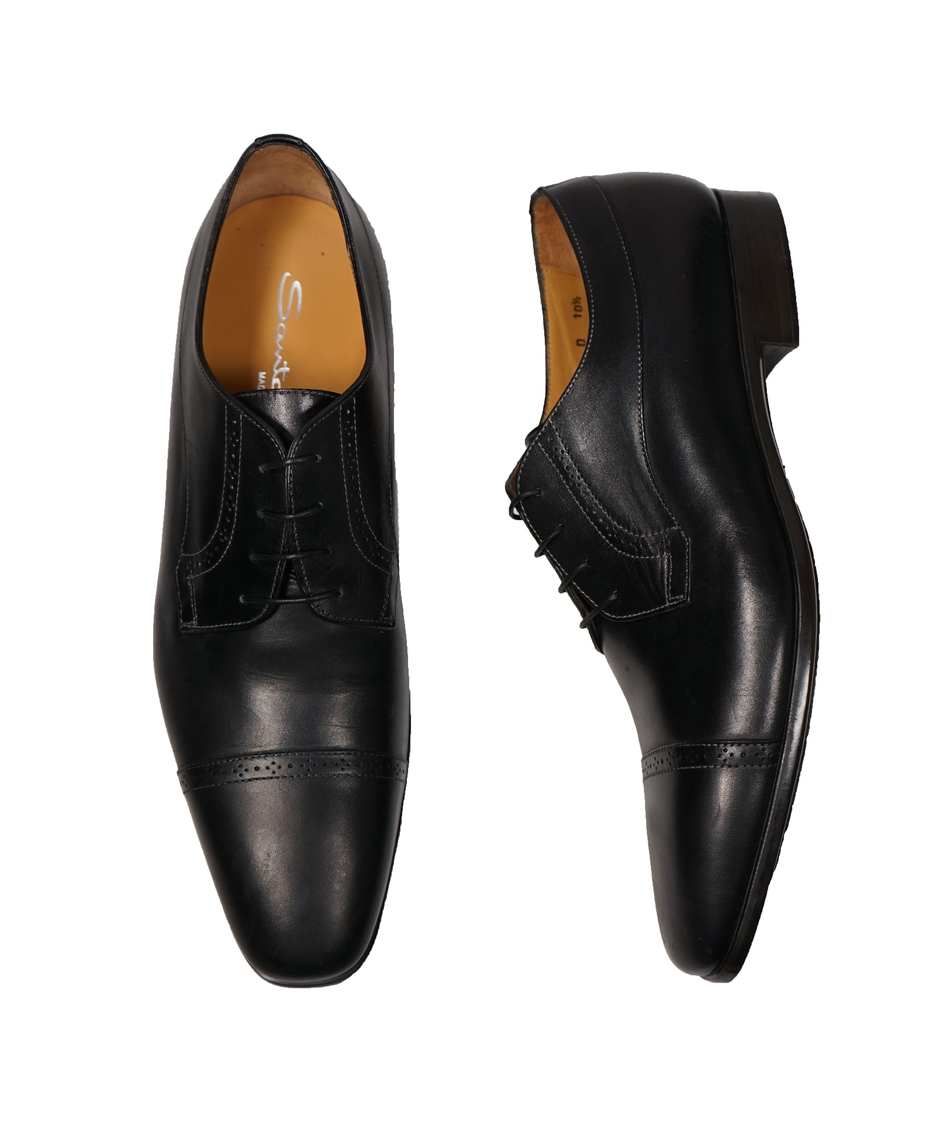 SANTONI - Cap Toe Brogue Oxfords Black Logo Sole - 11.5