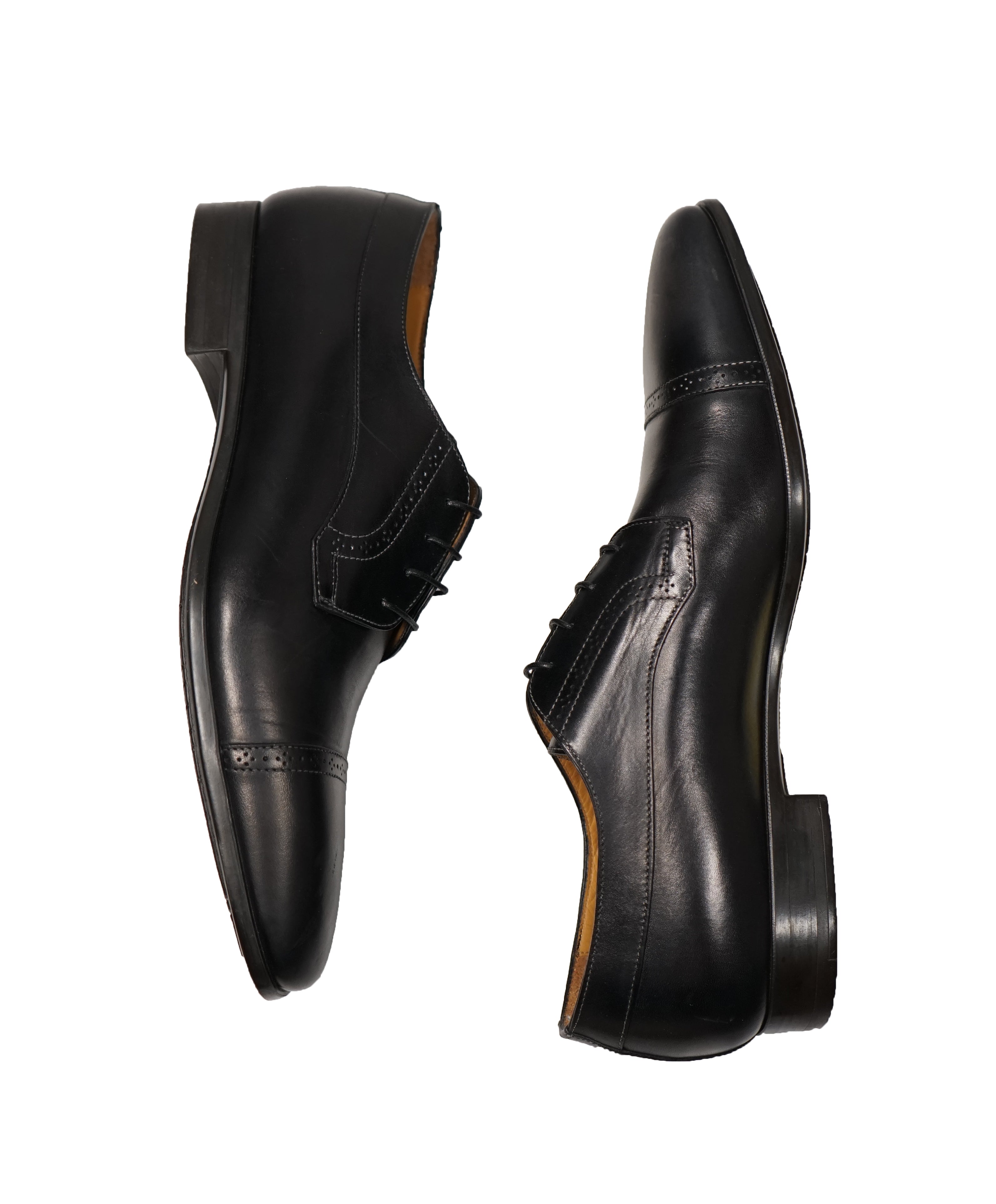 SANTONI - Cap Toe Brogue Oxfords Black Logo Sole - 11.5