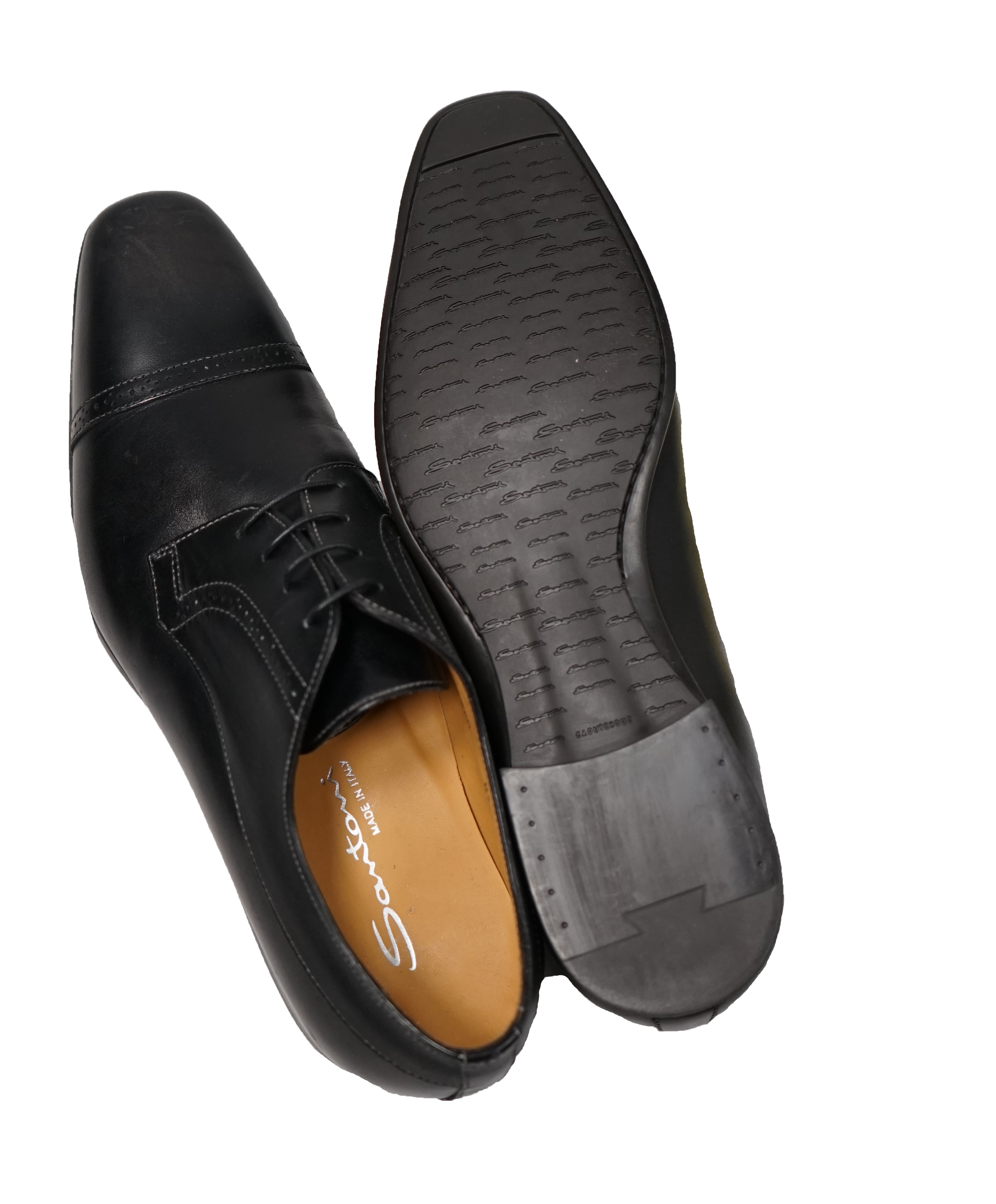 SANTONI - Cap Toe Brogue Oxfords Black Logo Sole - 11.5