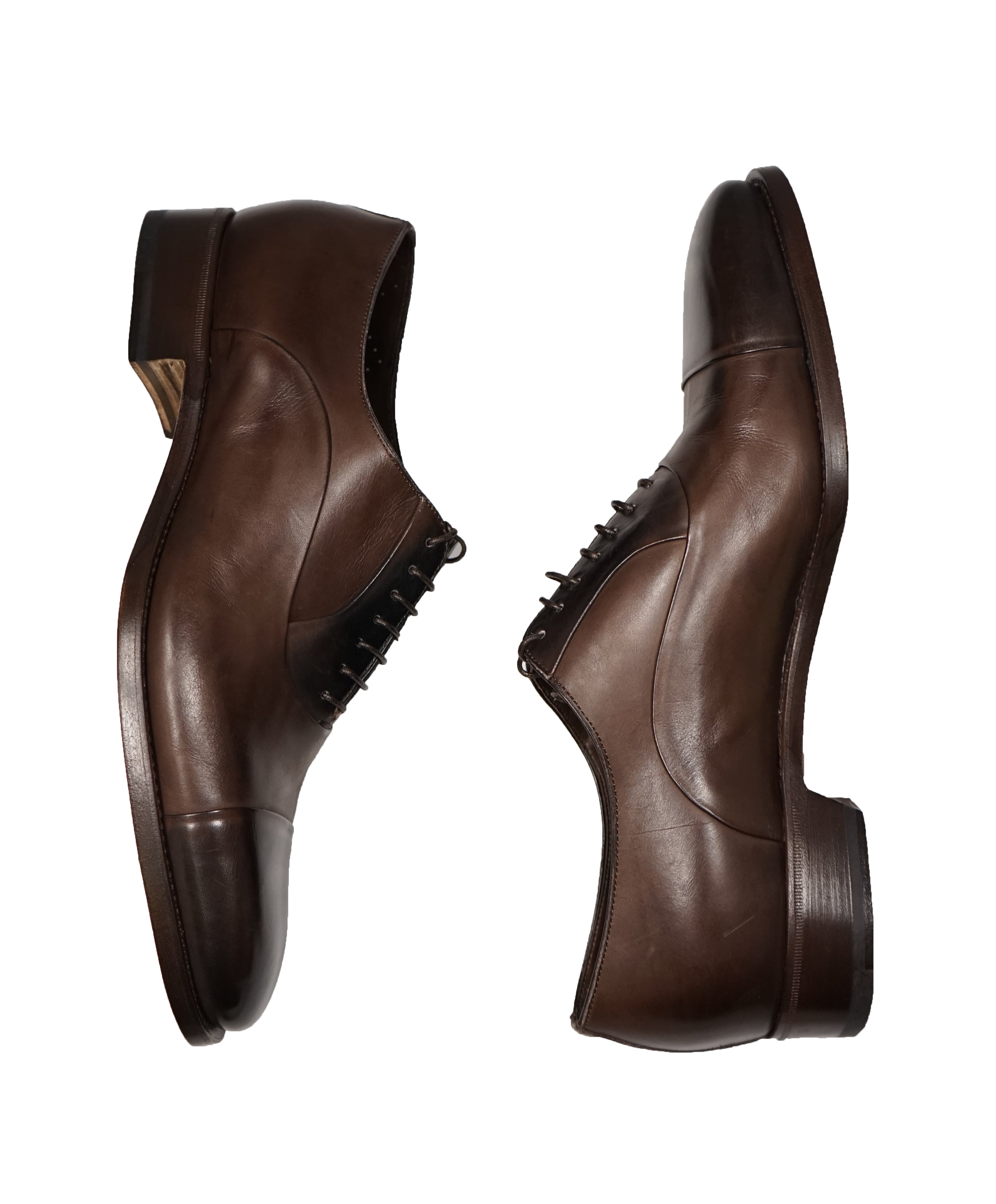 SANTONI - "GOODYEAR WELT” Hand Patina Brown Premium Grade Oxfords - 10.5