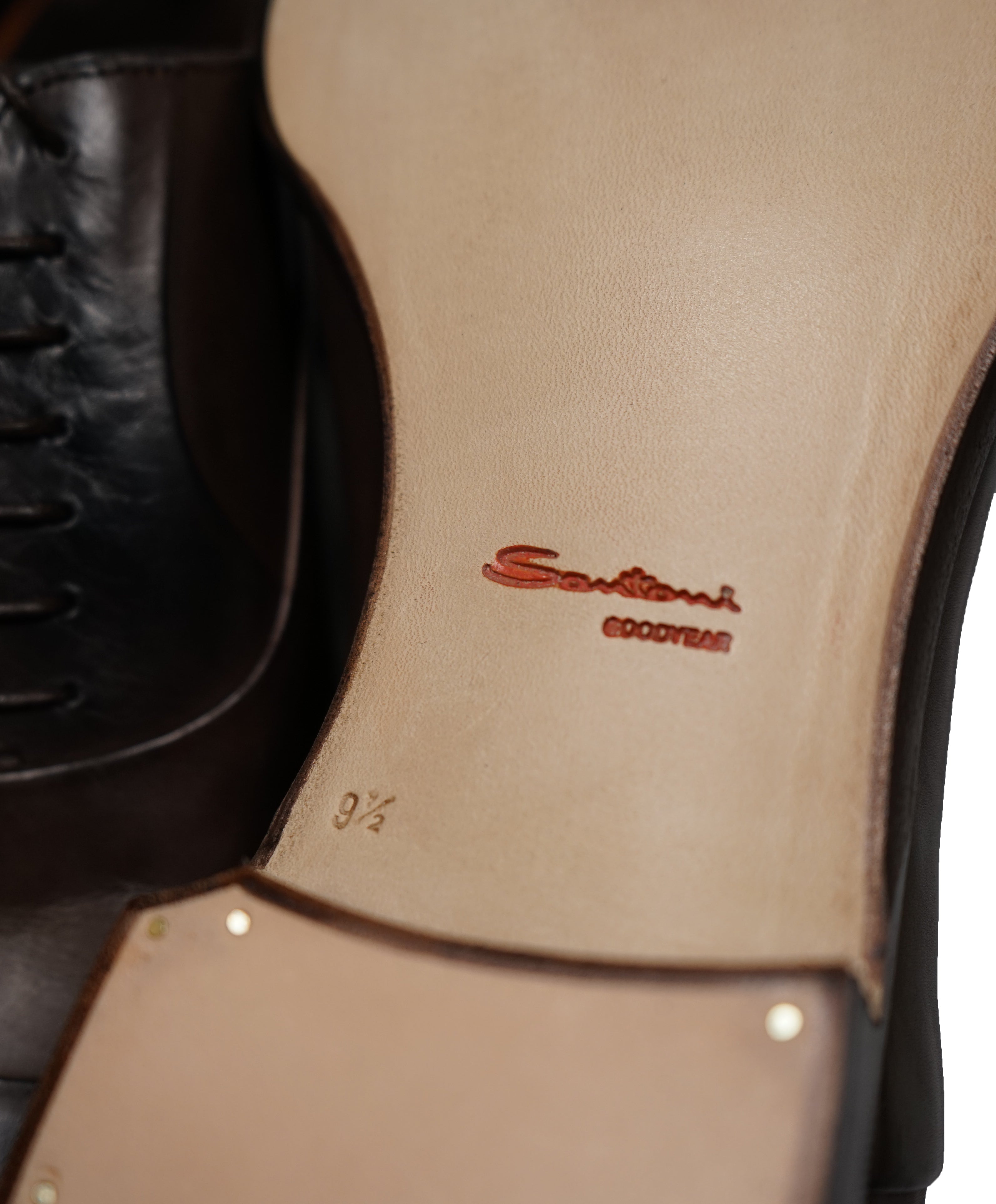 SANTONI - "GOODYEAR WELT” Hand Patina Brown Premium Grade Oxfords - 10.5