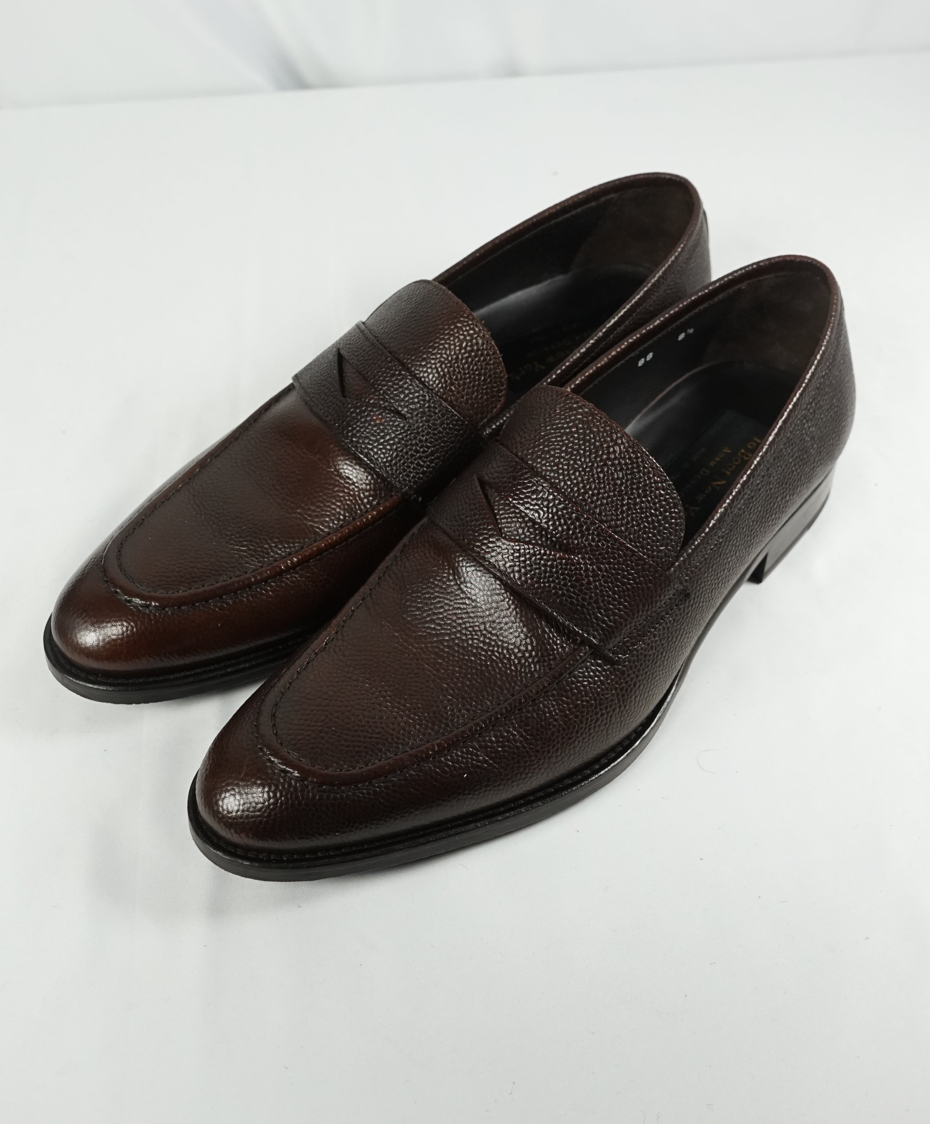 TO BOOT NEW YORK - “James” Brown Pebbled Leather Round Penny Loafers - 8.5