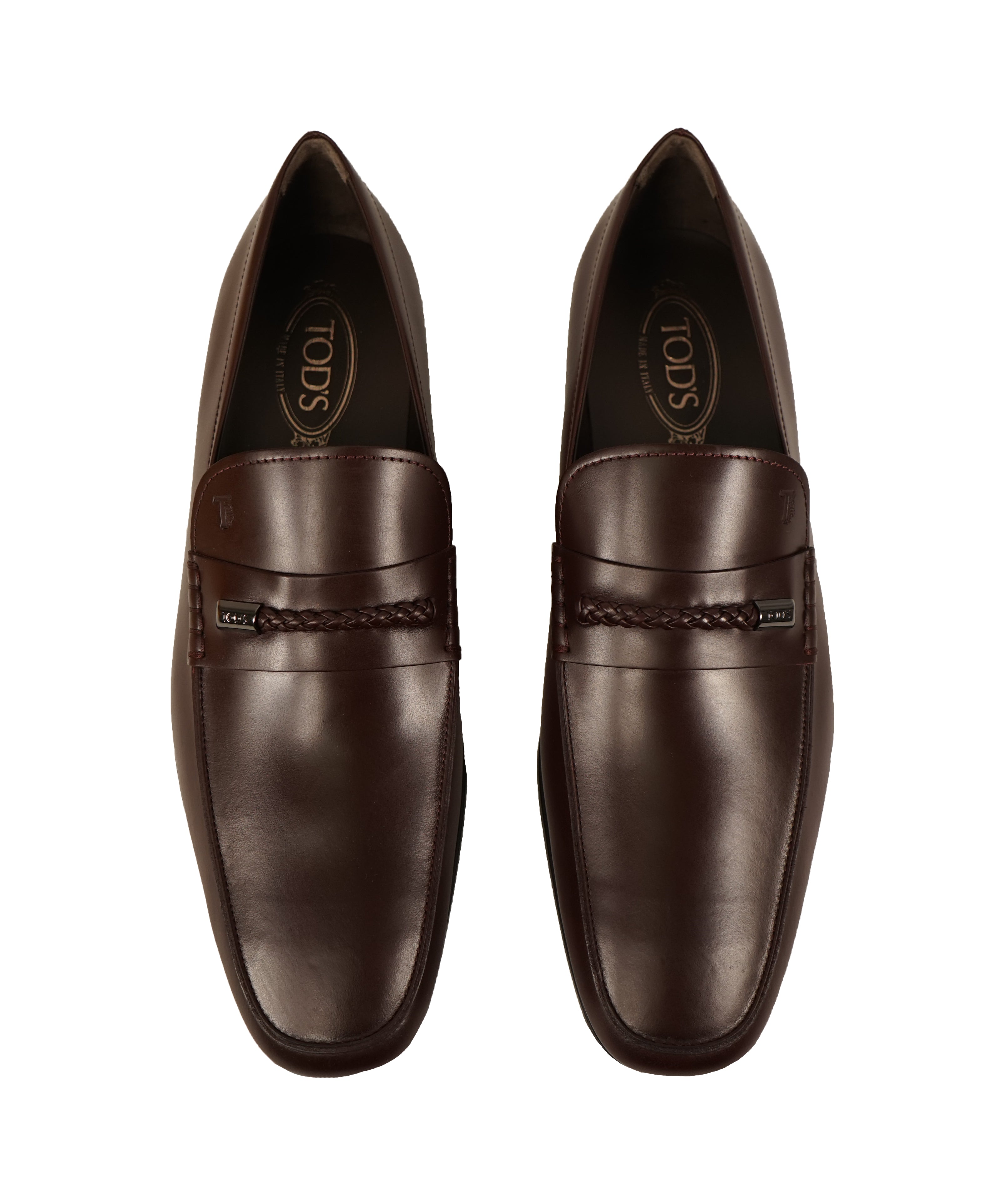 TOD’S - Brown Engraved Braided bit Leather Loafers- Rubber Sole - 12.5