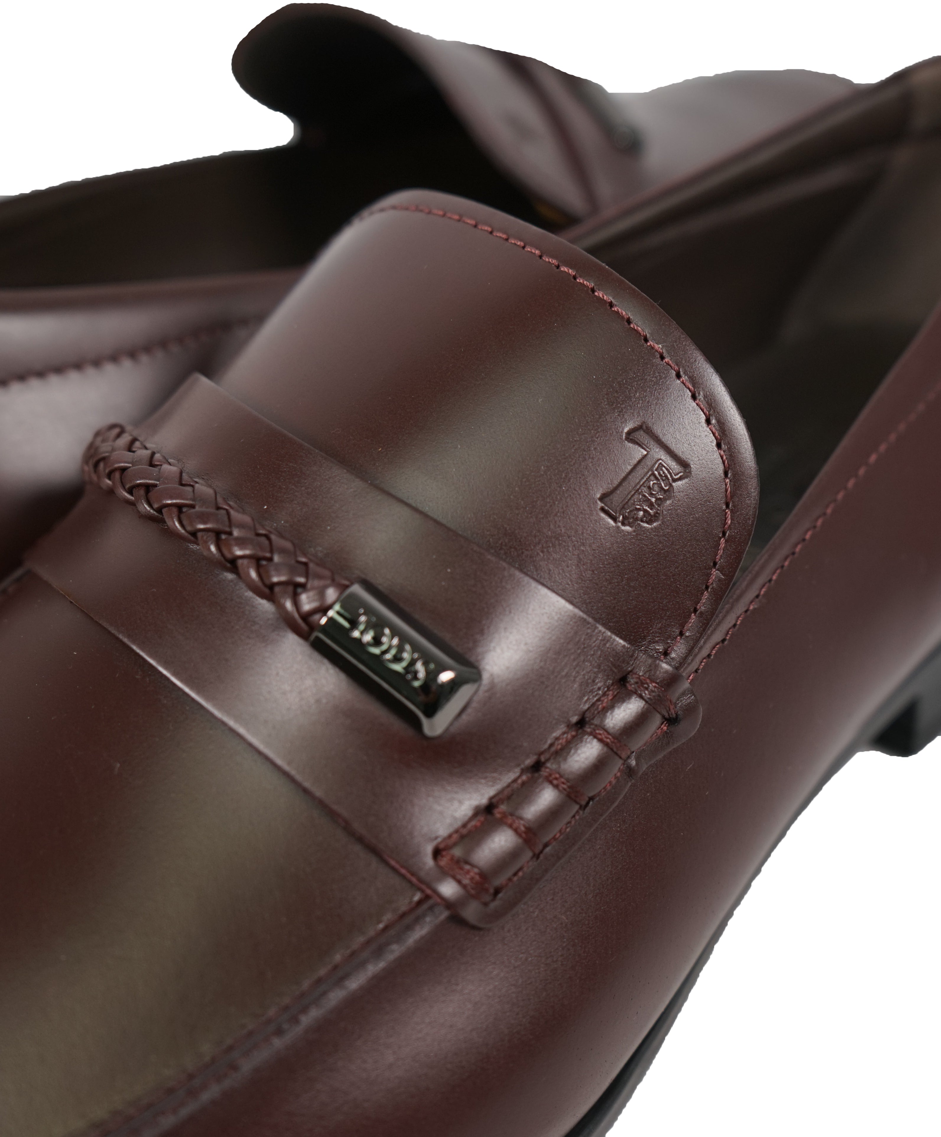 TOD’S - Brown Engraved Braided bit Leather Loafers- Rubber Sole - 12.5