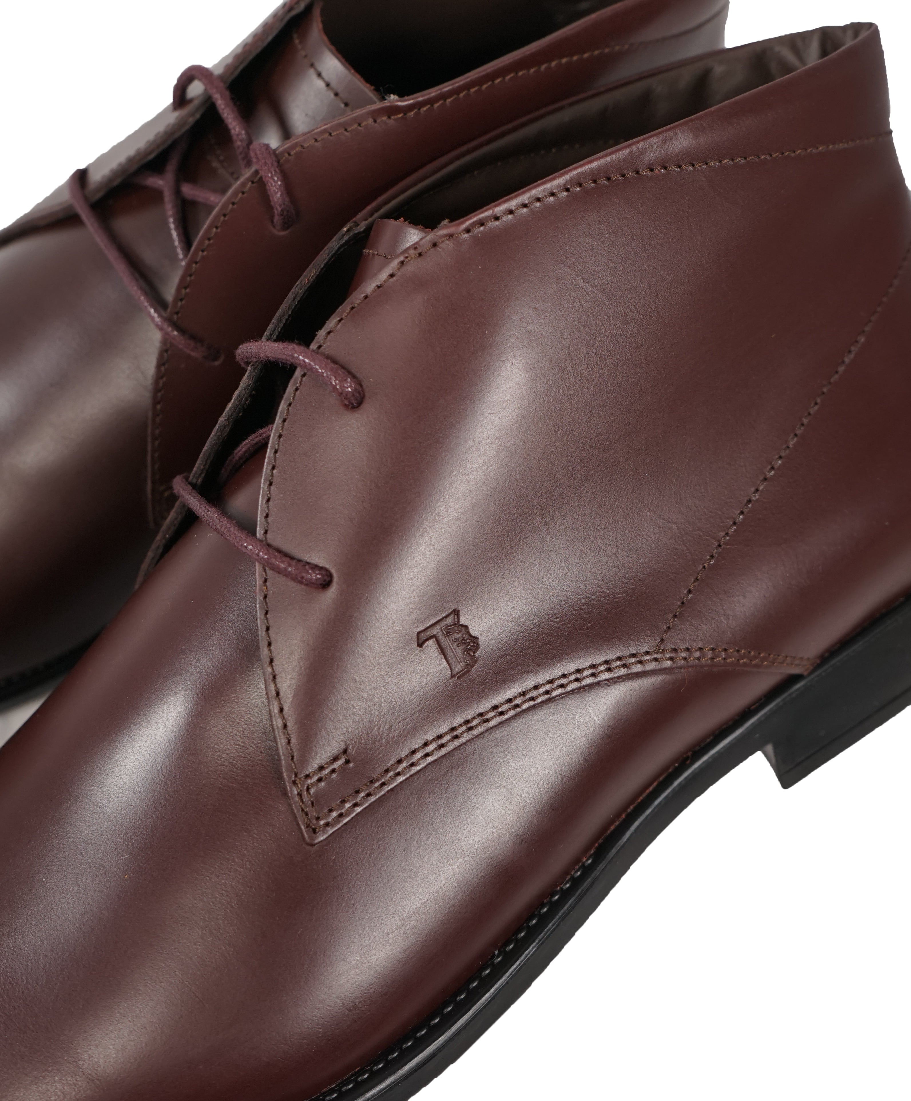 TOD’S - Brown Oxblood Rubber Sole Logo Chukka Boot - 12.5