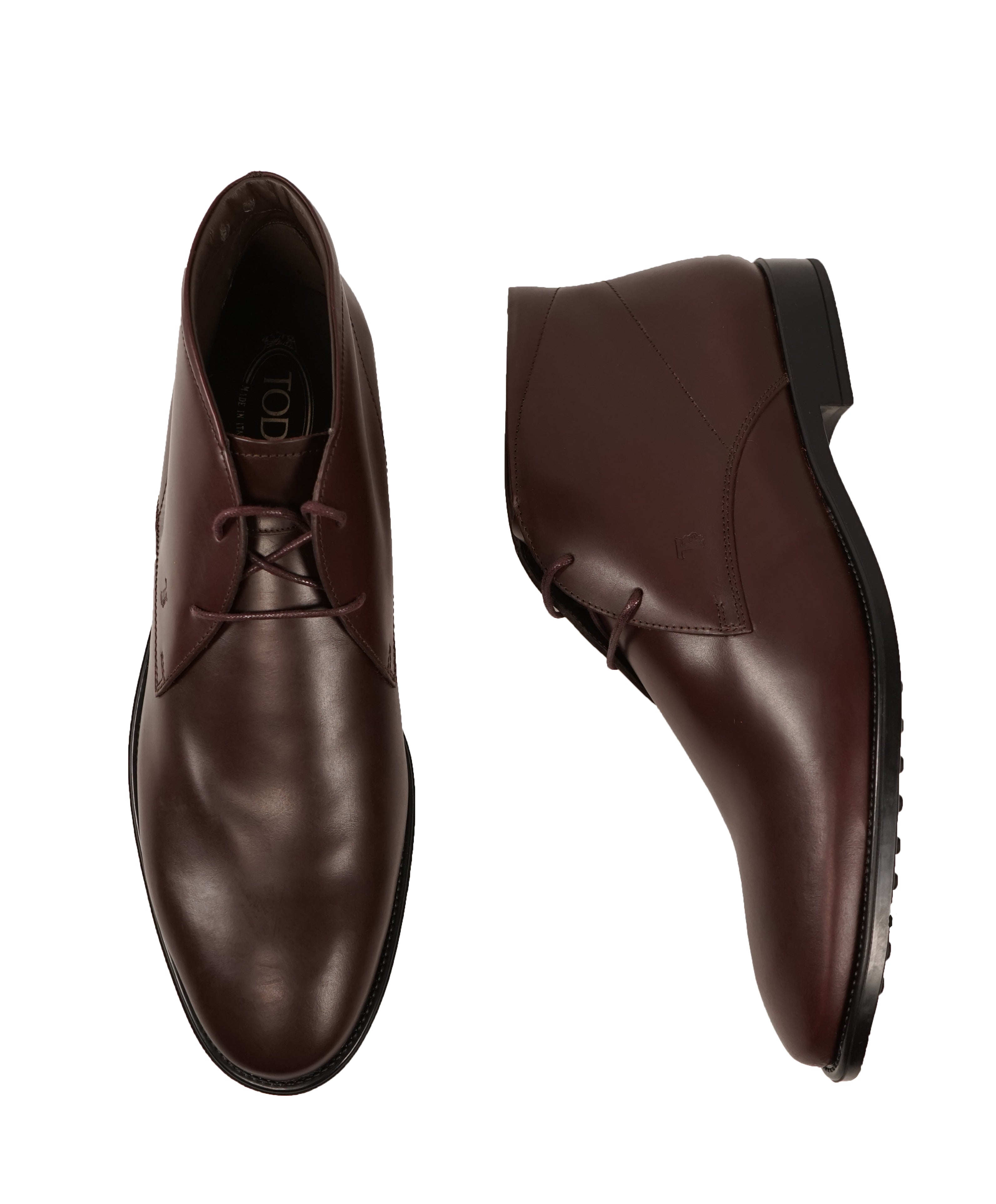 TOD’S - Brown Oxblood Rubber Sole Logo Chukka Boot - 12.5