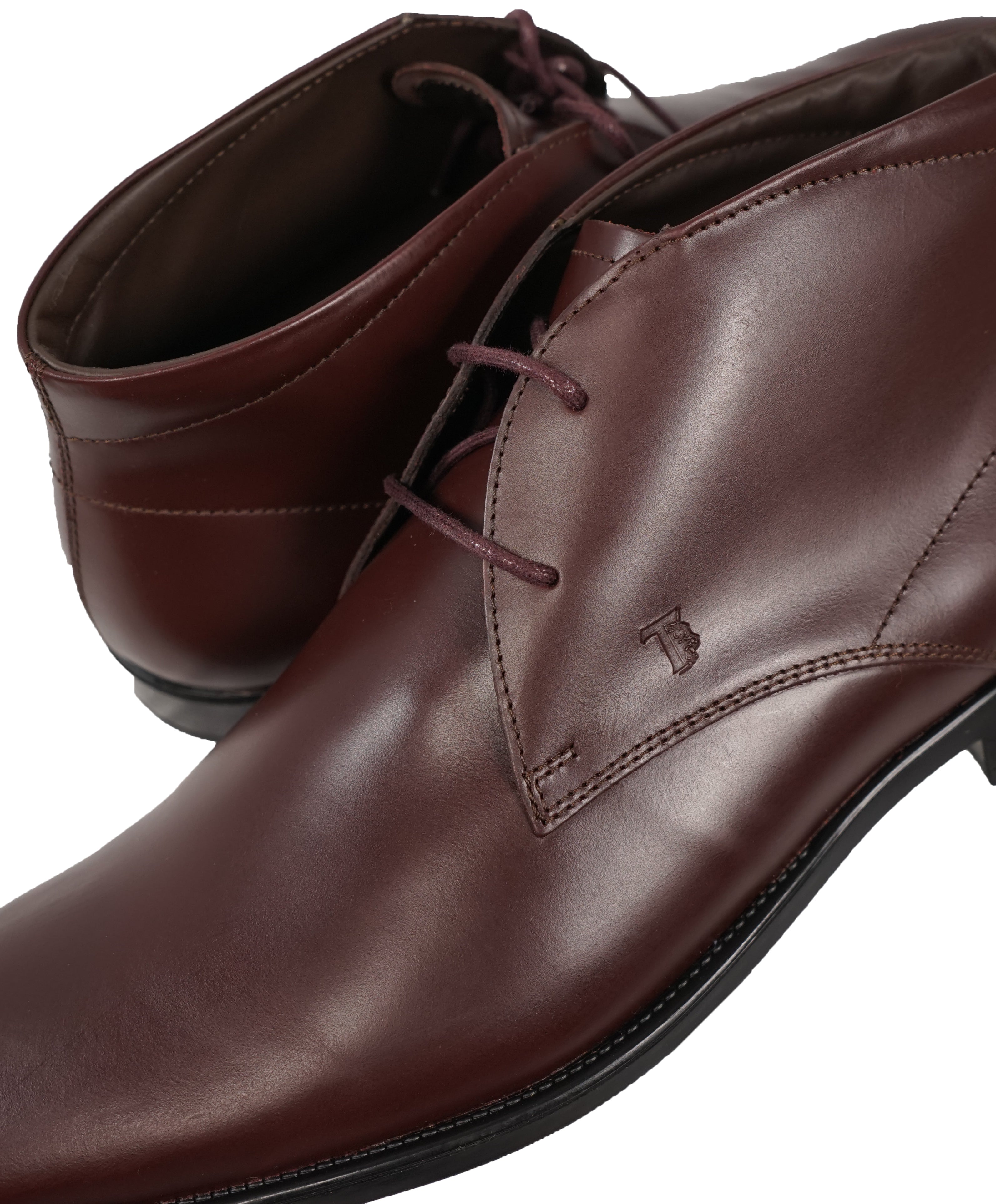 TOD’S - Brown Oxblood Rubber Sole Logo Chukka Boot - 12.5