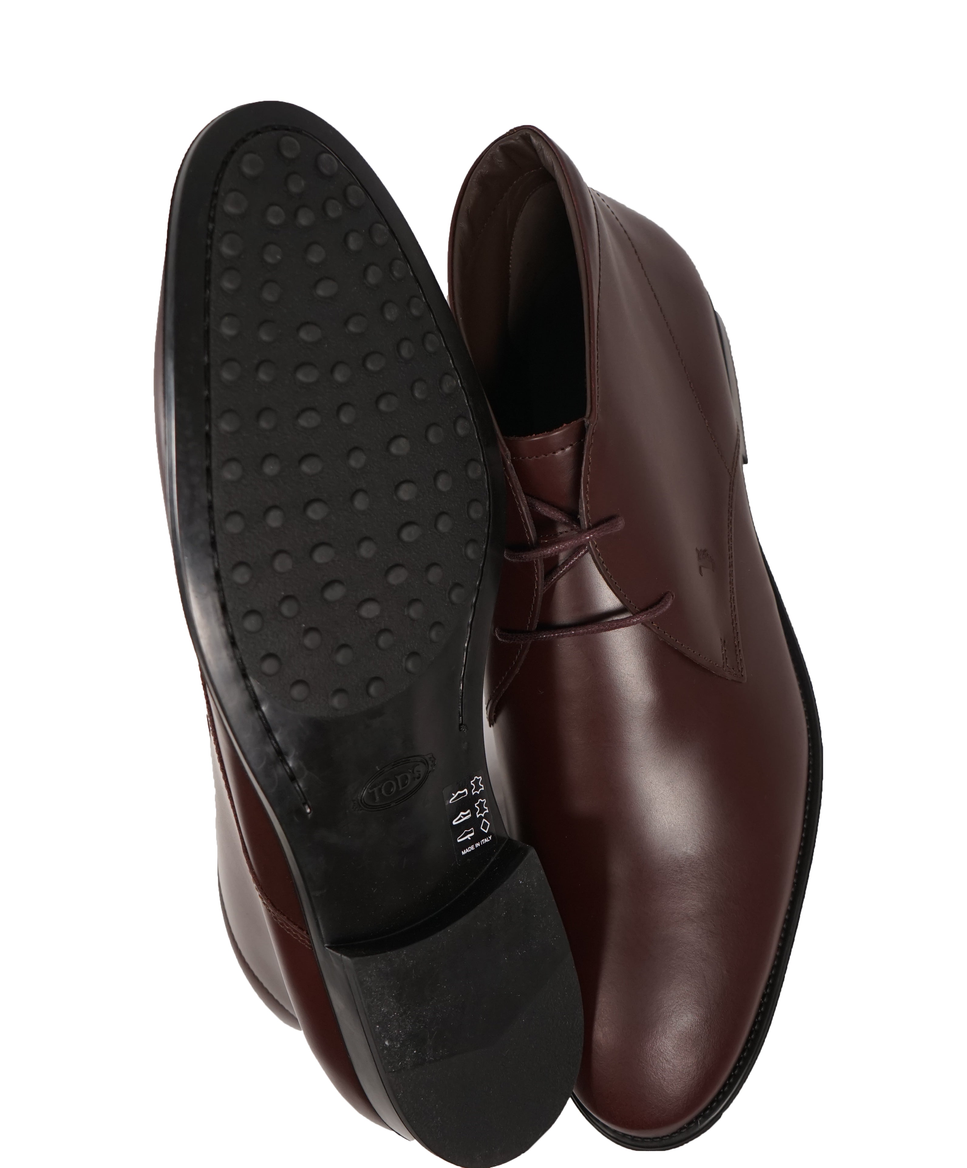TOD’S - Brown Oxblood Rubber Sole Logo Chukka Boot - 11.5