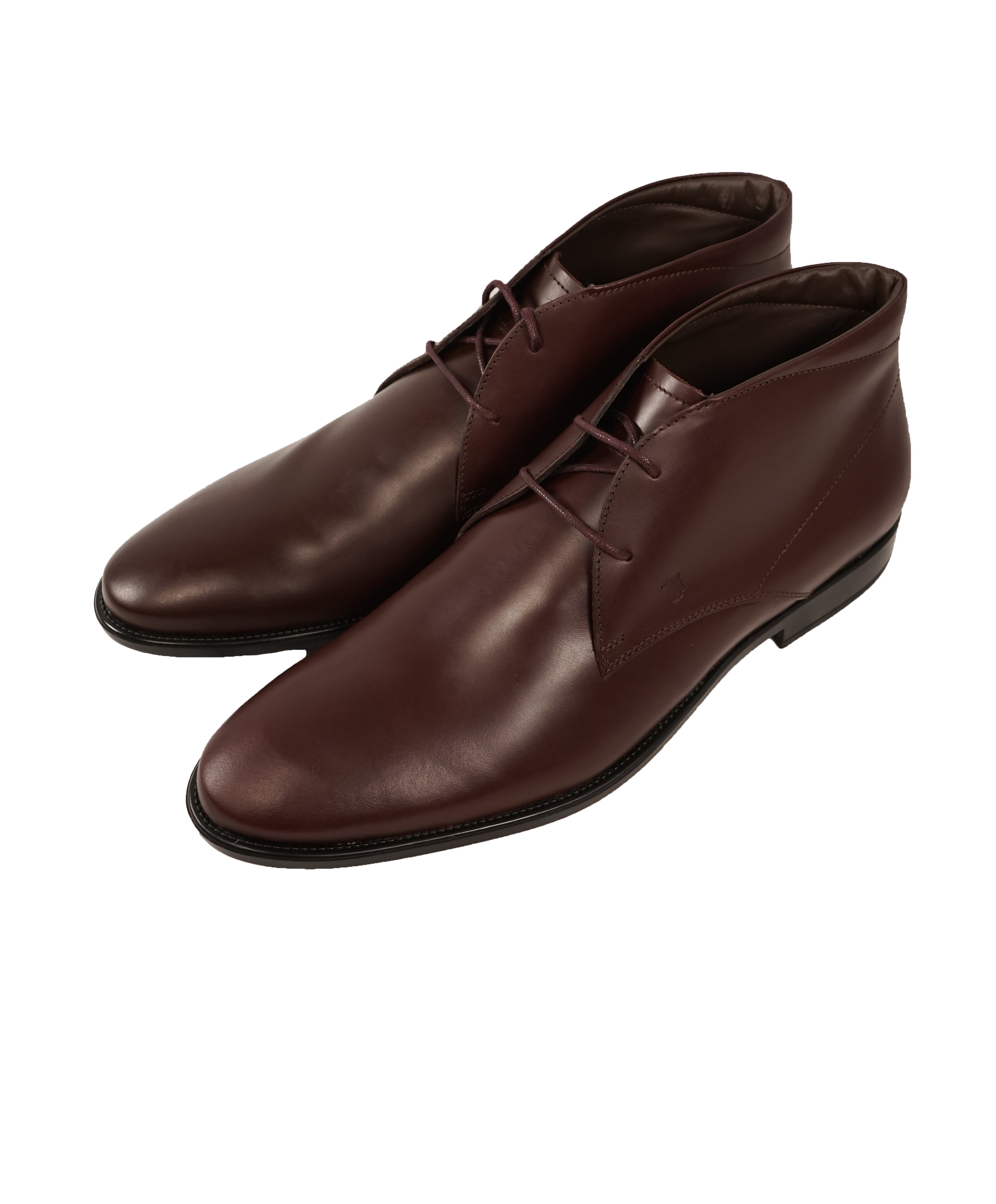 TOD’S - Brown Oxblood Rubber Sole Logo Chukka Boot - 12.5