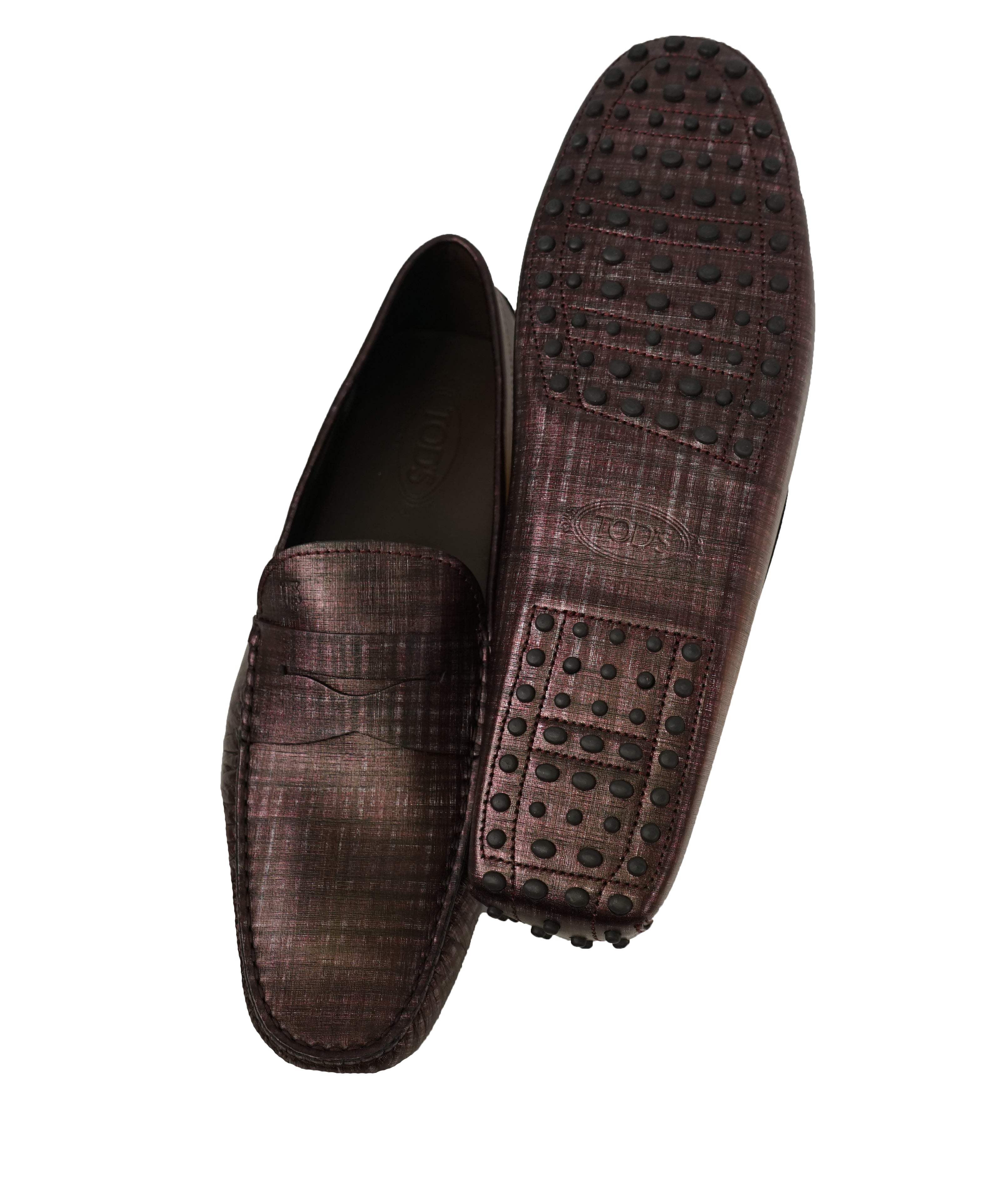 TOD’S - Purple Textured Penny Loafer Logo Leather “Gommini” Loafers- 14