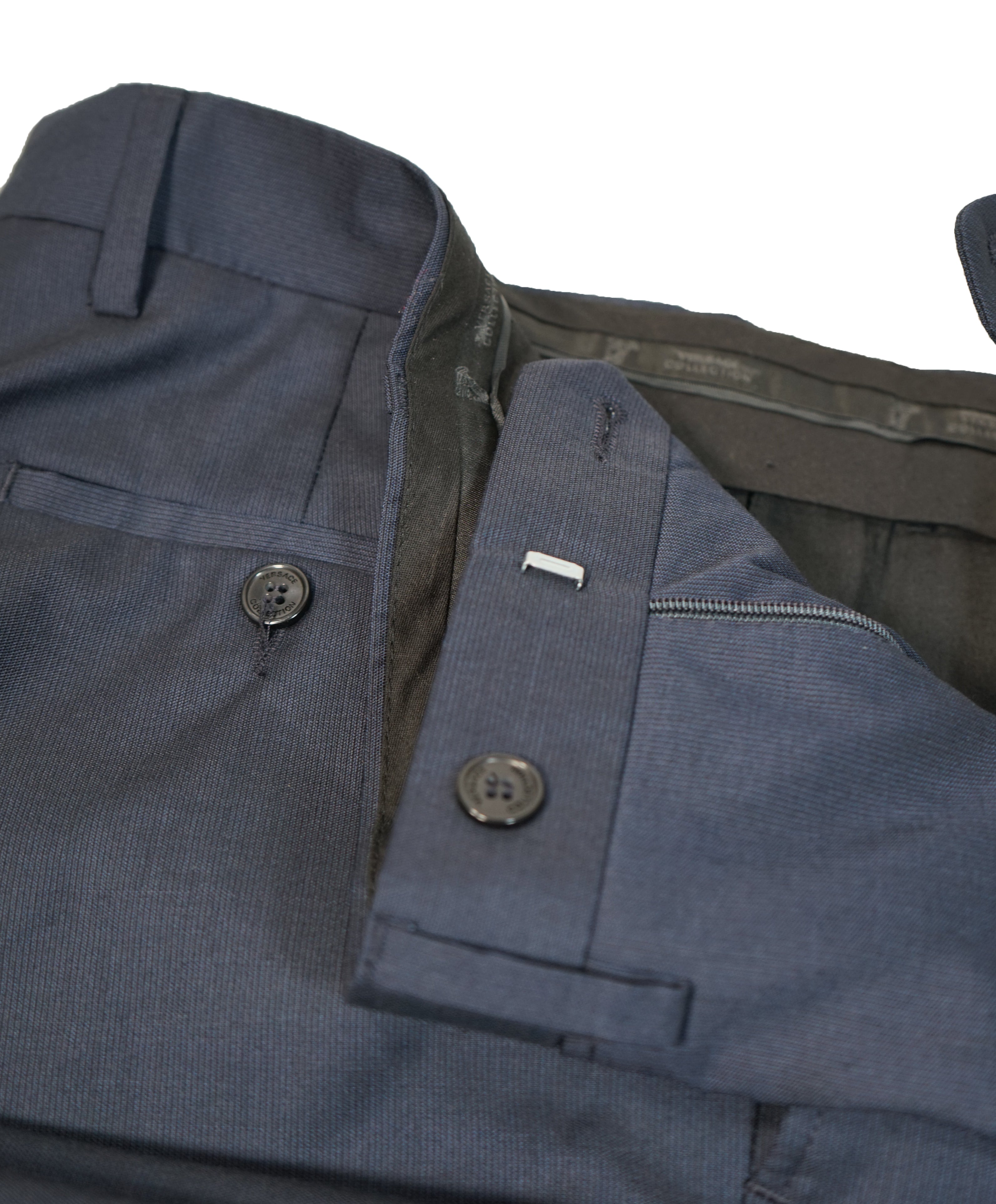 VERSACE COLLECTION - Flat Front Navy Micro Stripe Dress Pants - 30W