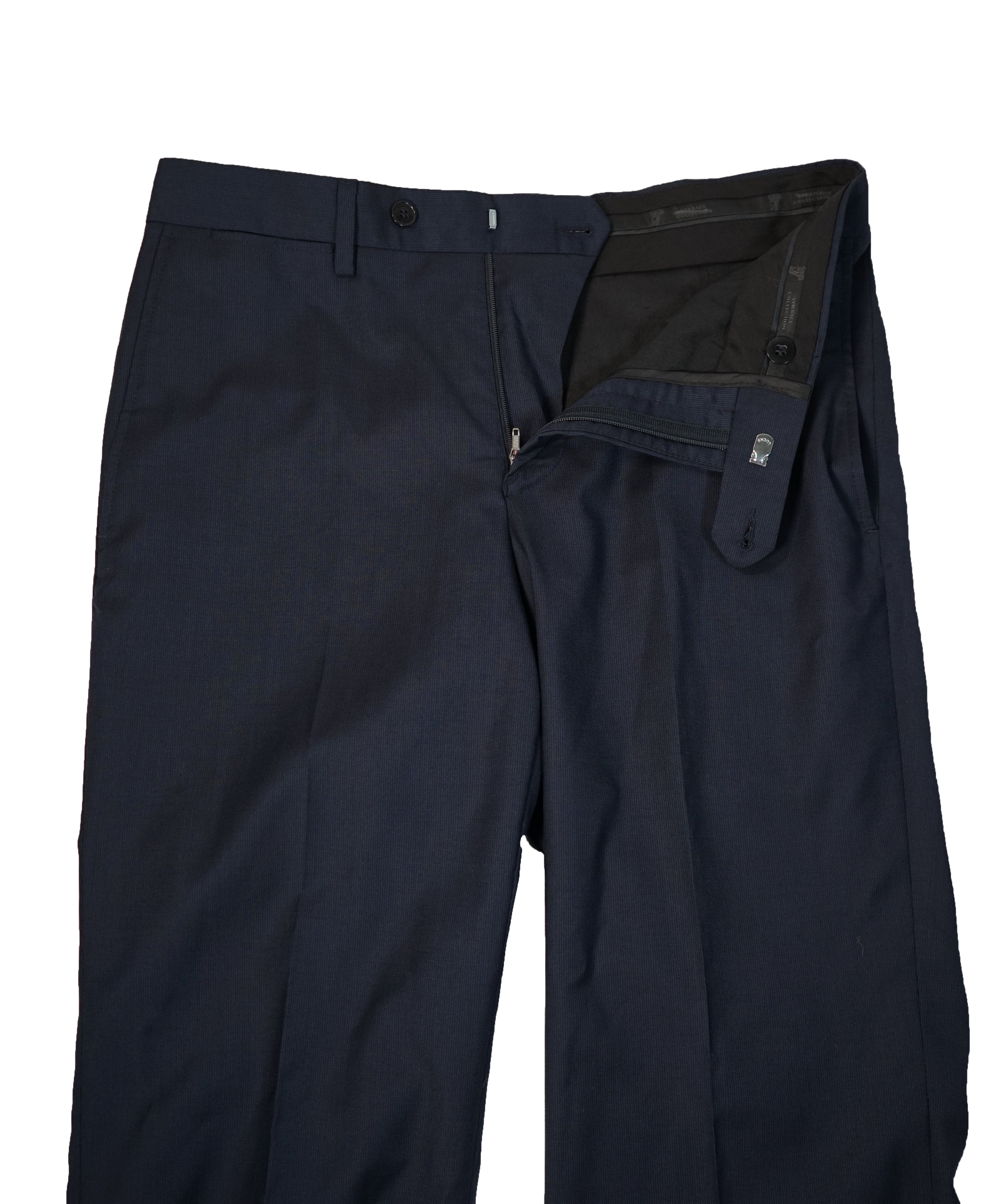 VERSACE COLLECTION - Flat Front Navy Micro Stripe Dress Pants - 30W
