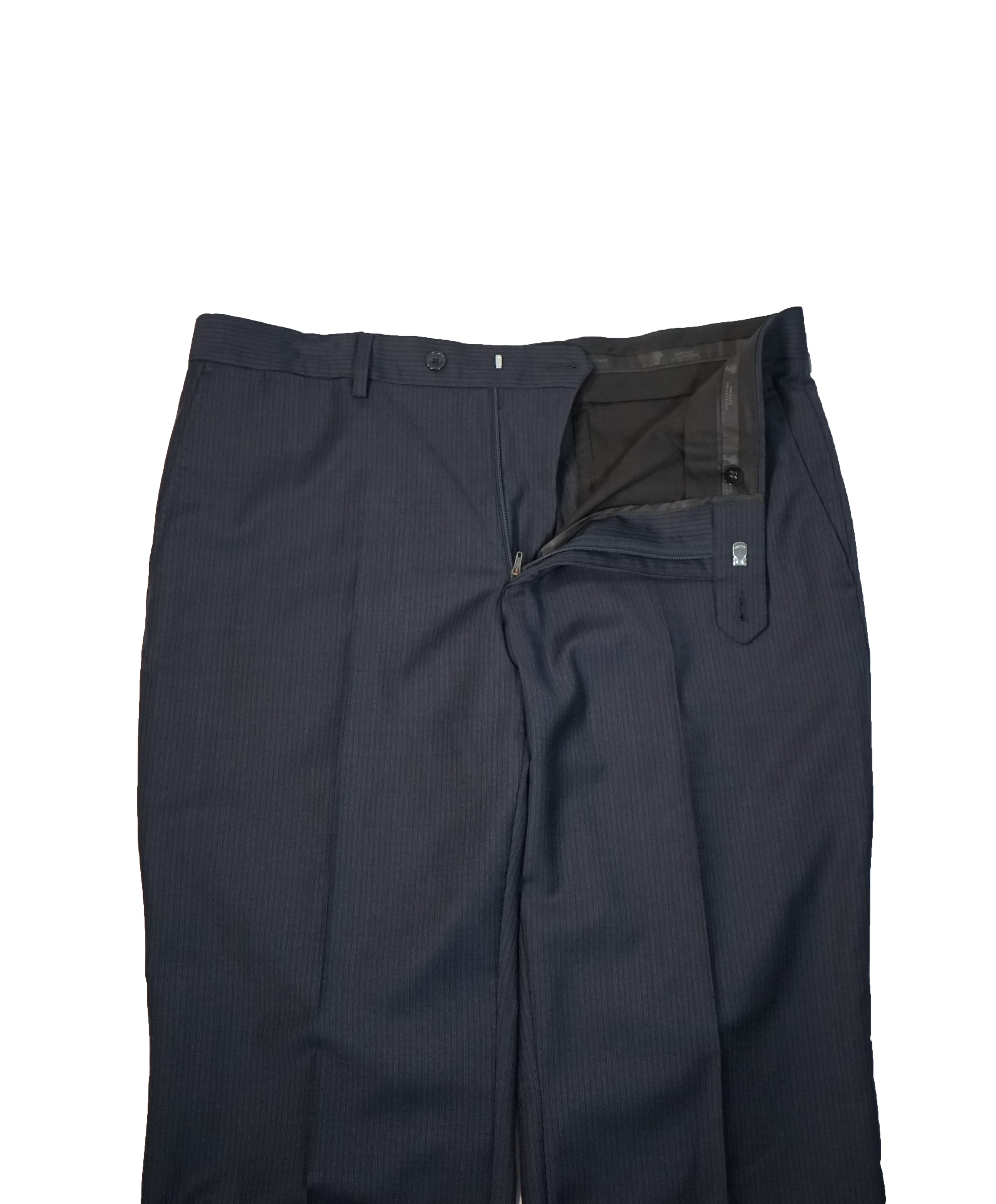 VERSACE COLLECTION - Flat Front Navy Micro Stripe Dress Pants - 36W