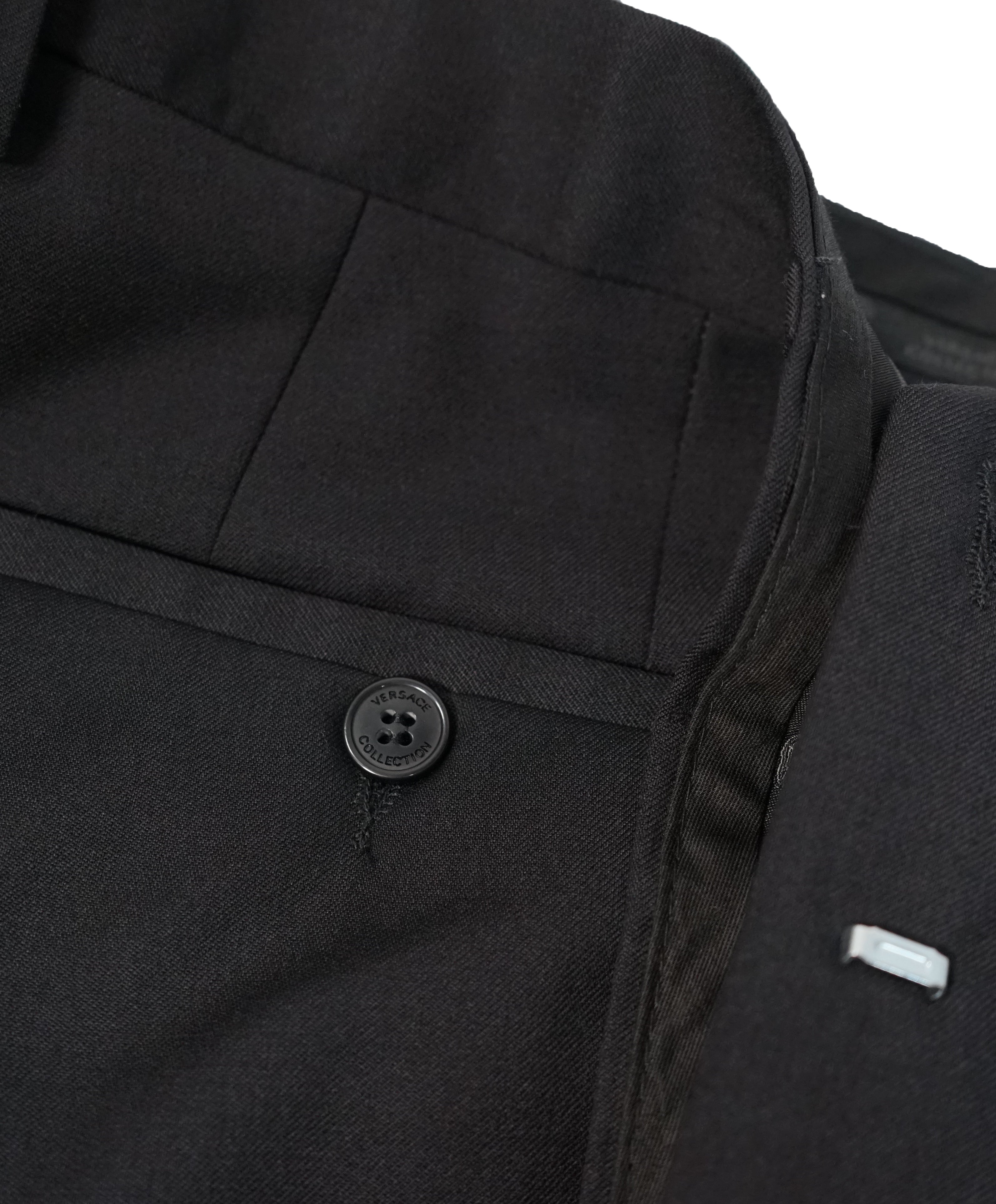 VERSACE COLLECTION - Flat Front Solid Black Dress Pants - 34W